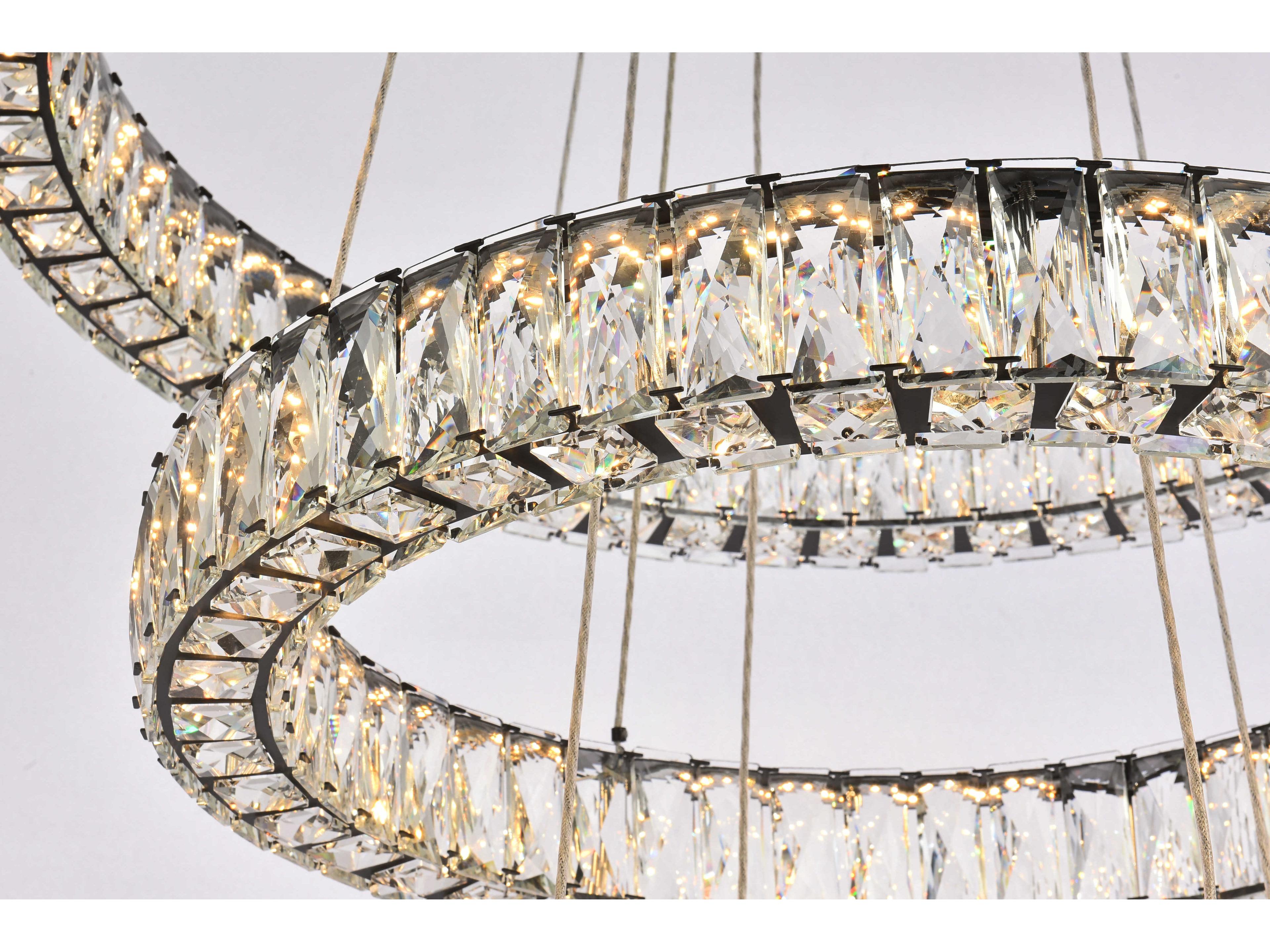 Elegant Lighting Monroe 3-Light Black Crystal LED Drum Tiered Chandelier