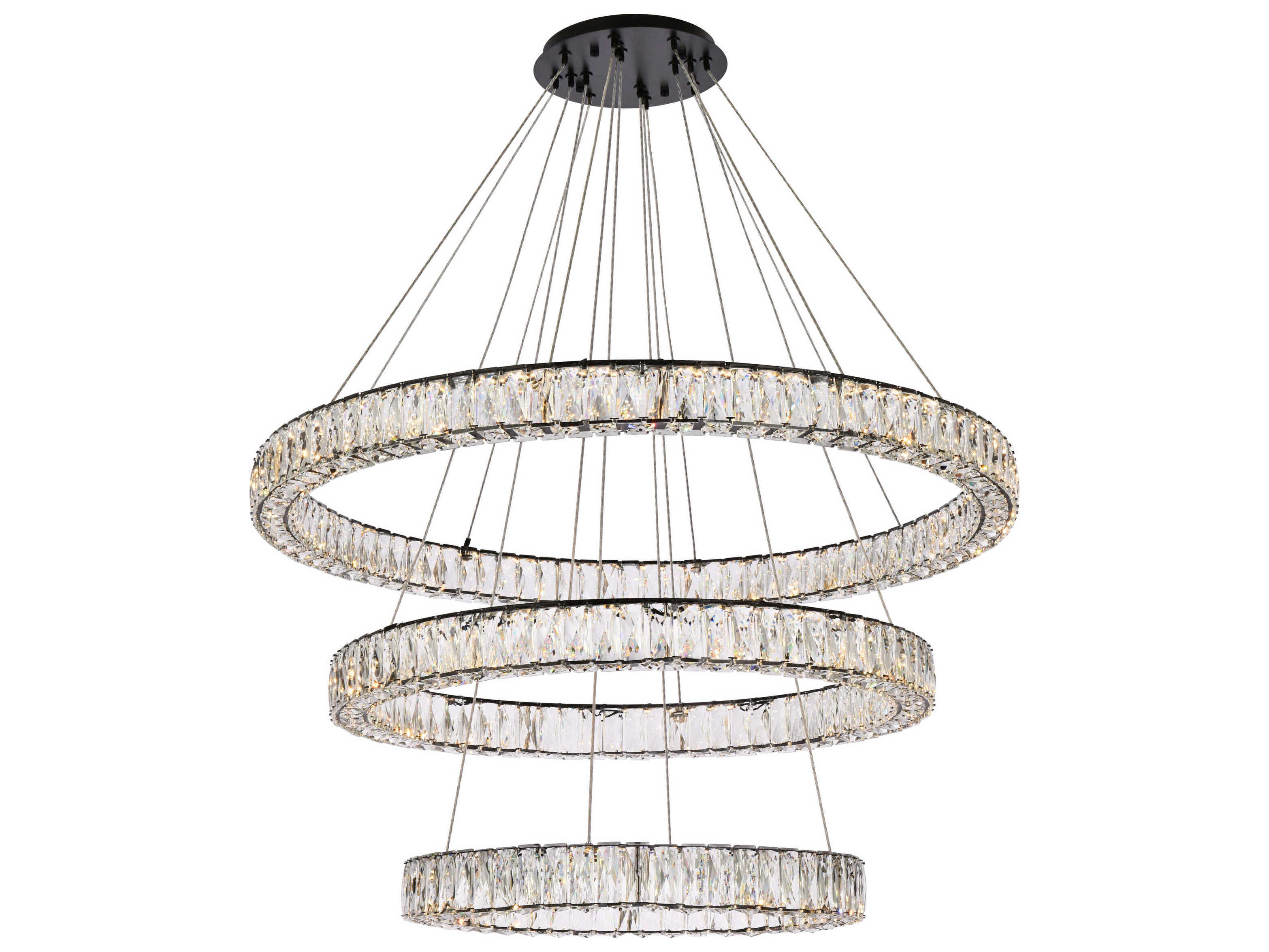 Elegant Lighting Monroe 3-Light Black Crystal LED Drum Tiered Chandelier