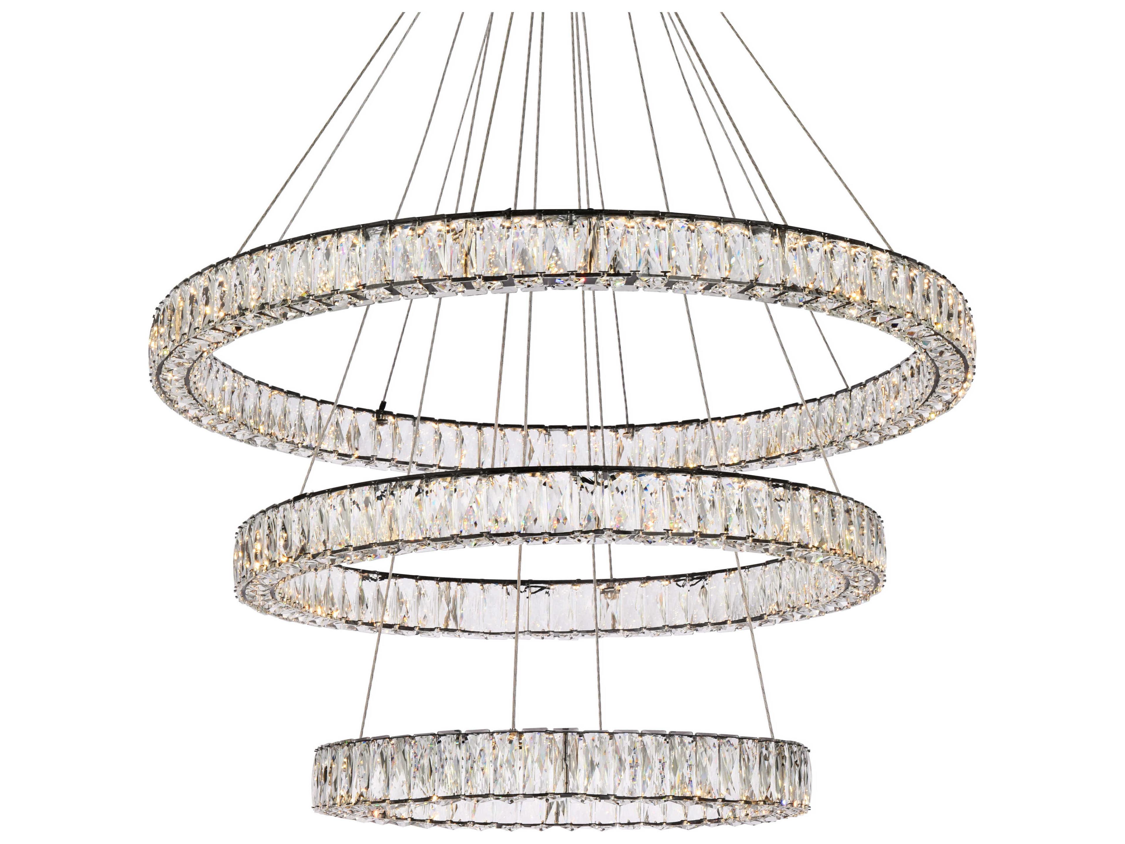 Elegant Lighting Monroe 3-Light Black Crystal LED Drum Tiered Chandelier