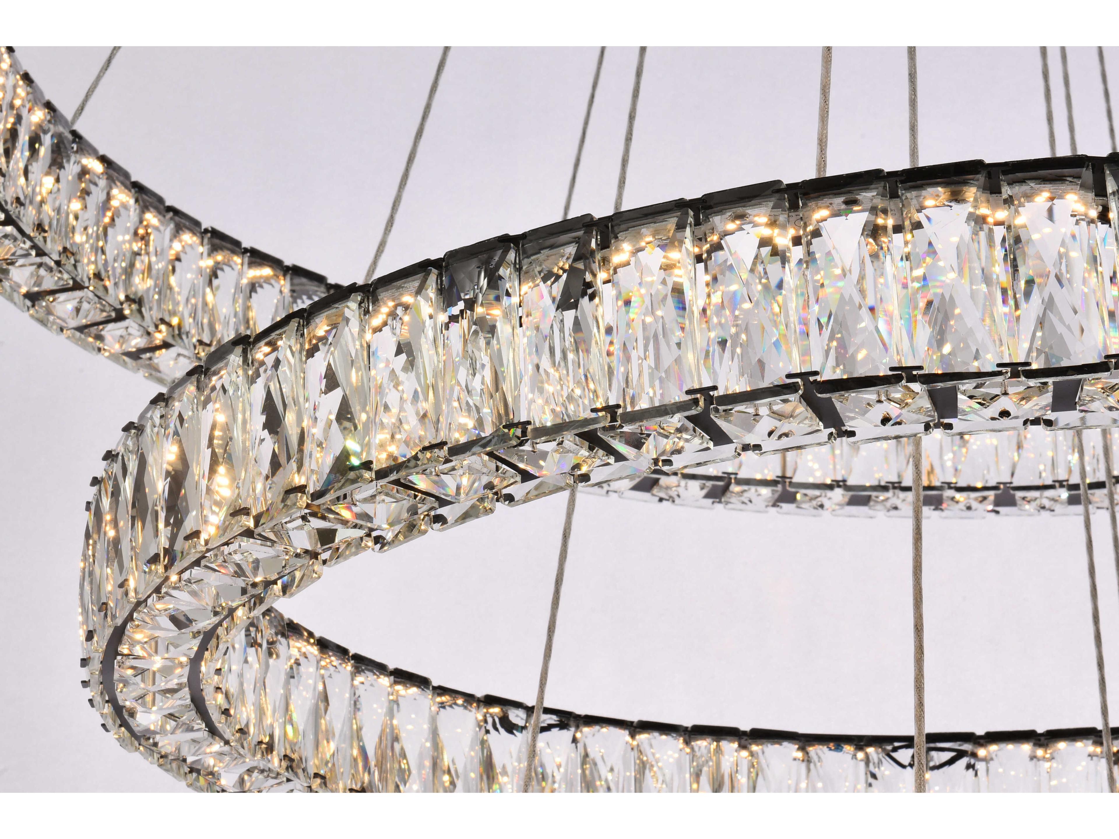 Elegant Lighting Monroe 3-Light Black Crystal LED Drum Tiered Chandelier