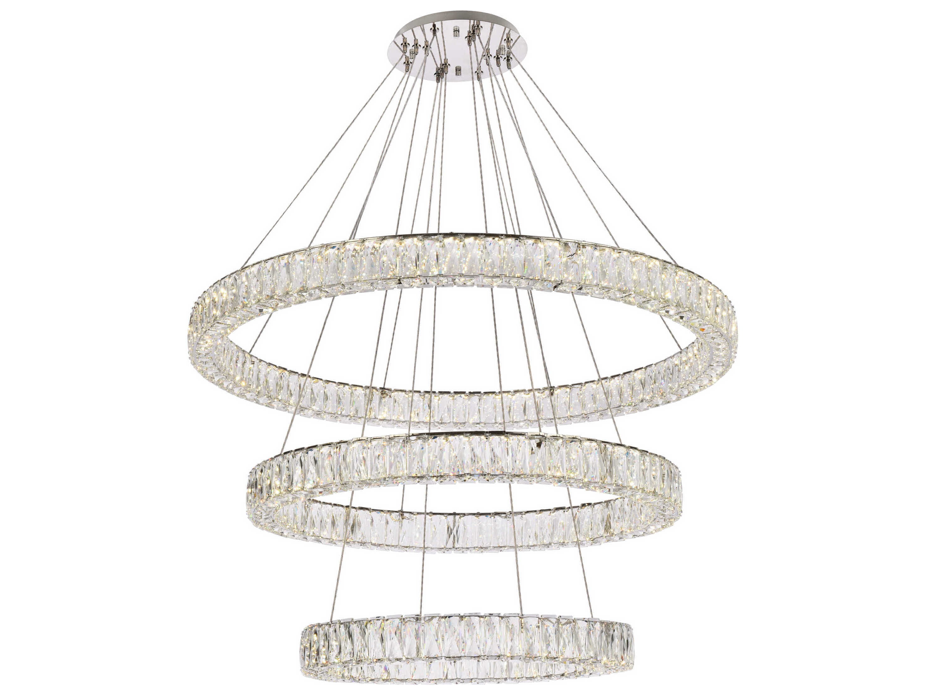 Elegant Lighting Monroe 3-Light Chrome Crystal LED Drum Tiered Chandelier