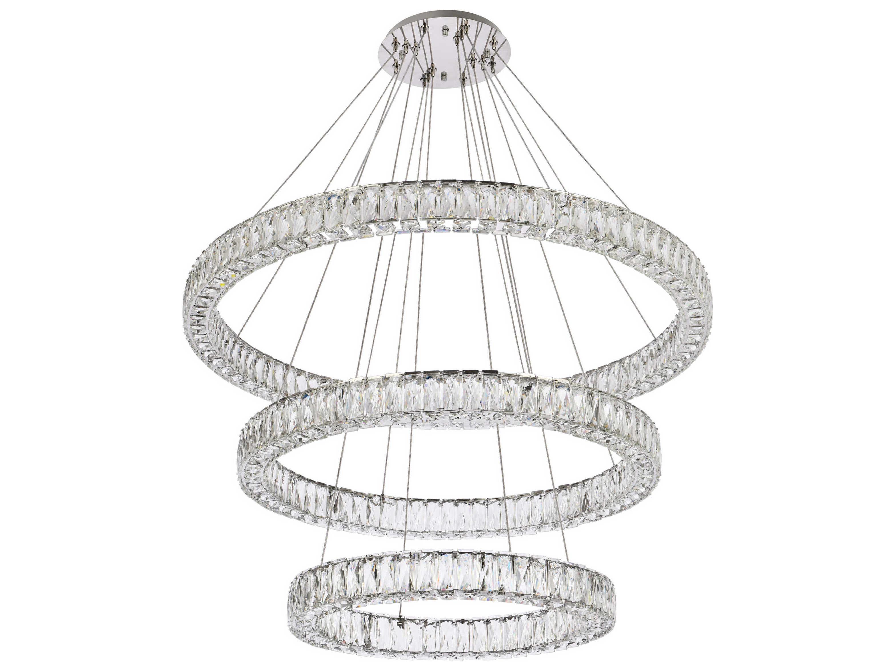 Elegant Lighting Monroe 3-Light Chrome Crystal LED Drum Tiered Chandelier