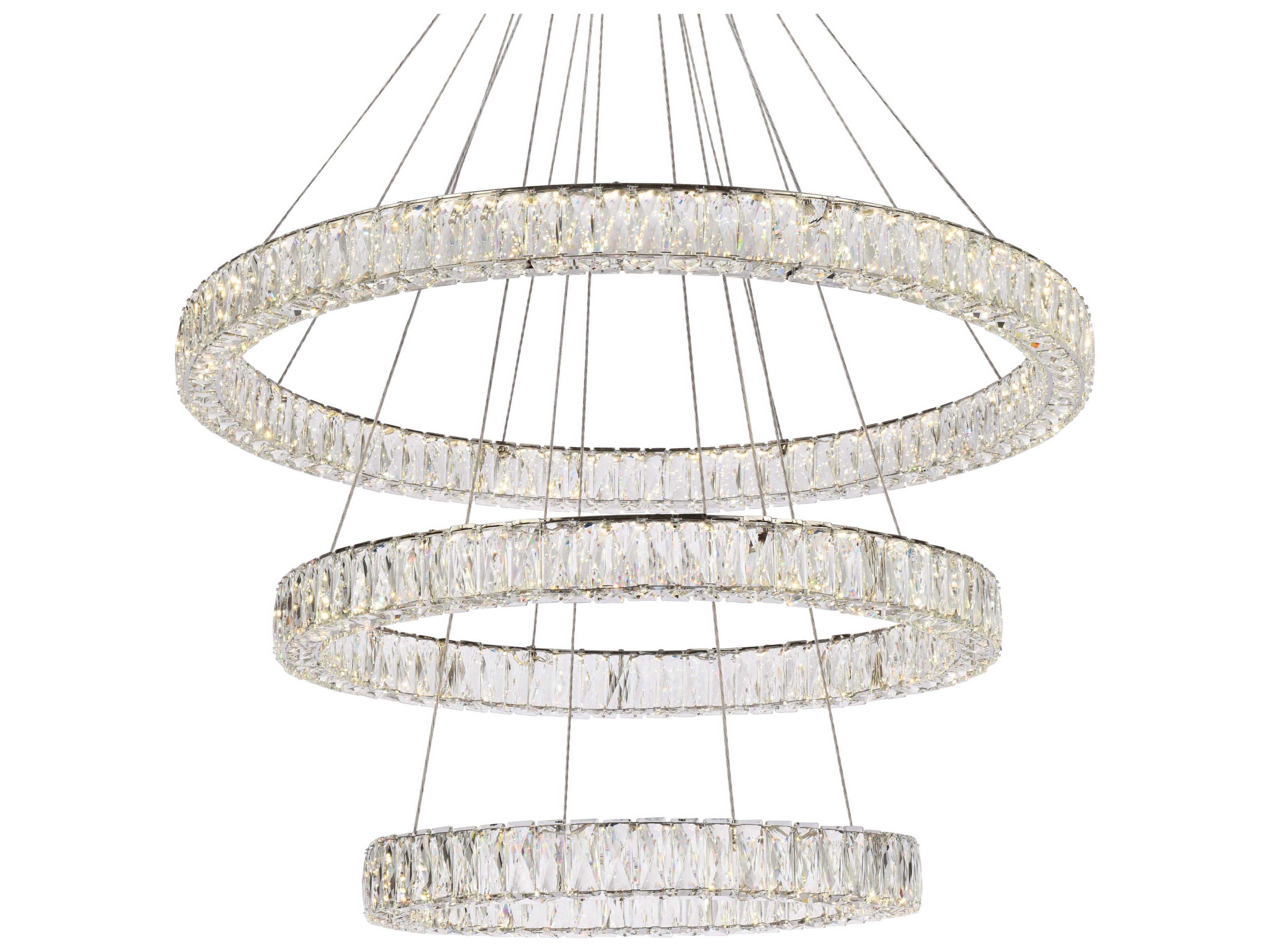 Elegant Lighting Monroe 3-Light Chrome Crystal LED Drum Tiered Chandelier