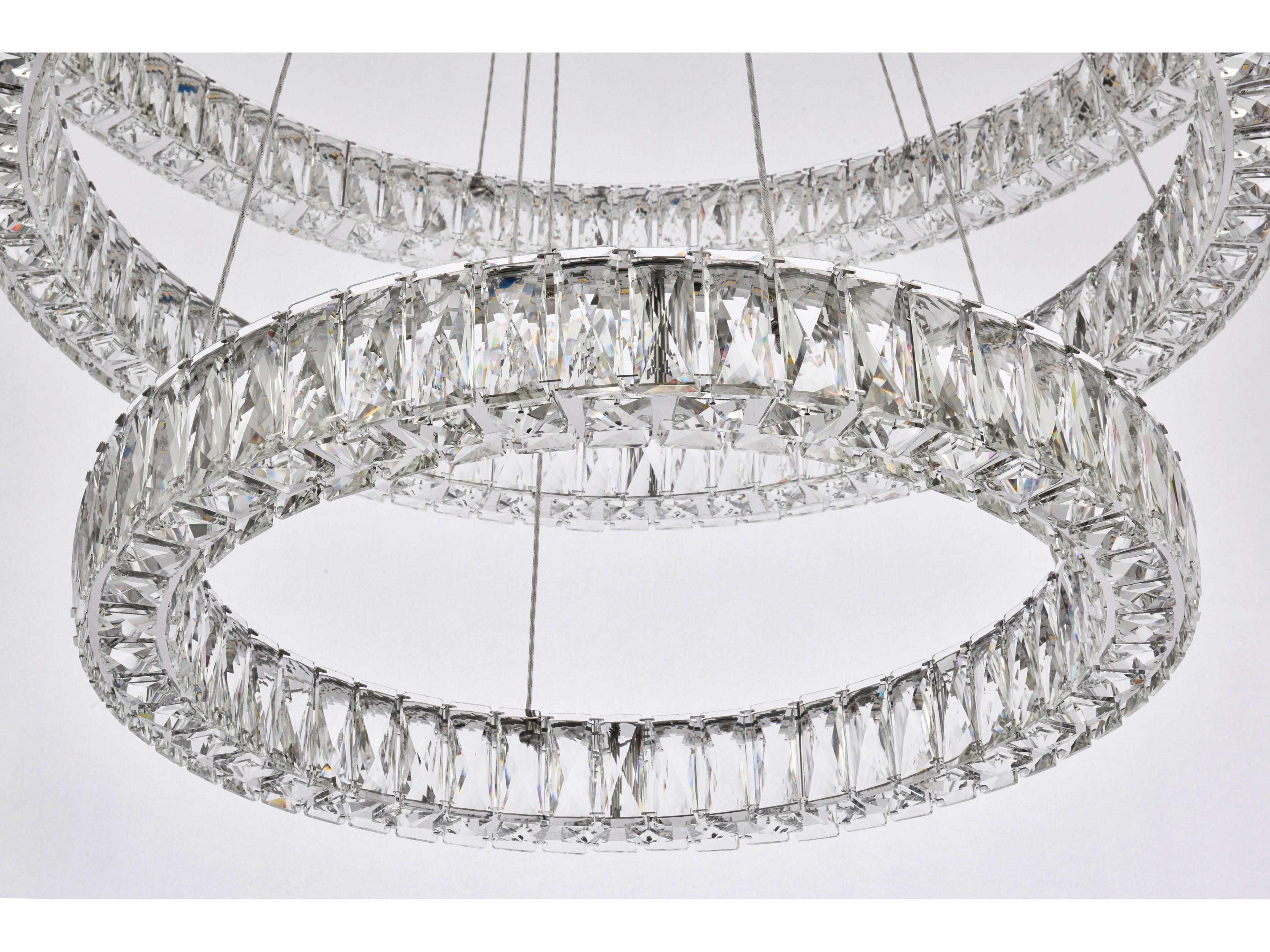 Elegant Lighting Monroe 3-Light Chrome Crystal LED Drum Tiered Chandelier