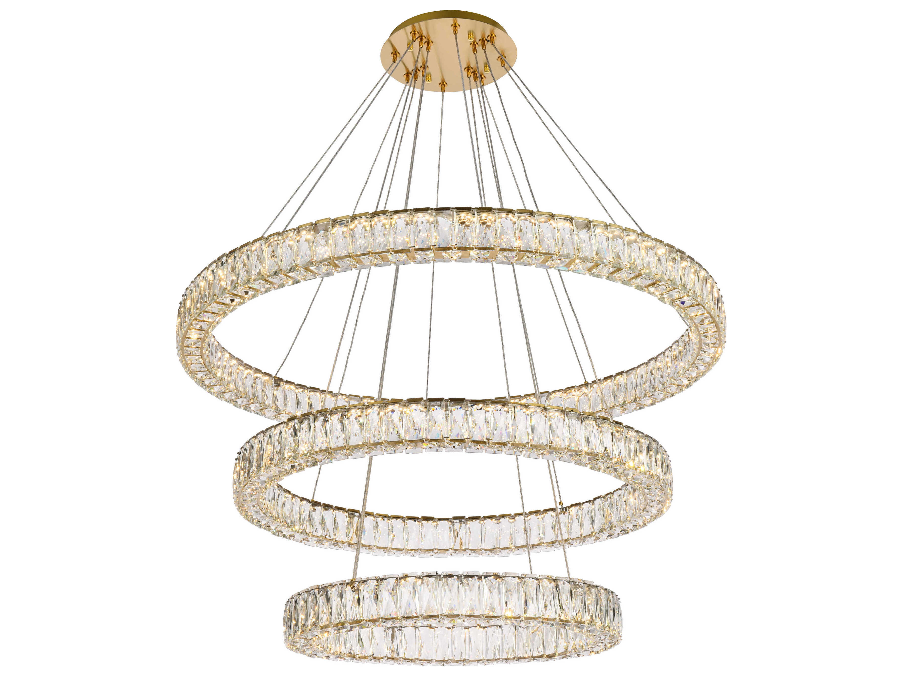 Elegant Lighting Monroe 3-Light Gold Crystal LED Drum Tiered Chandelier