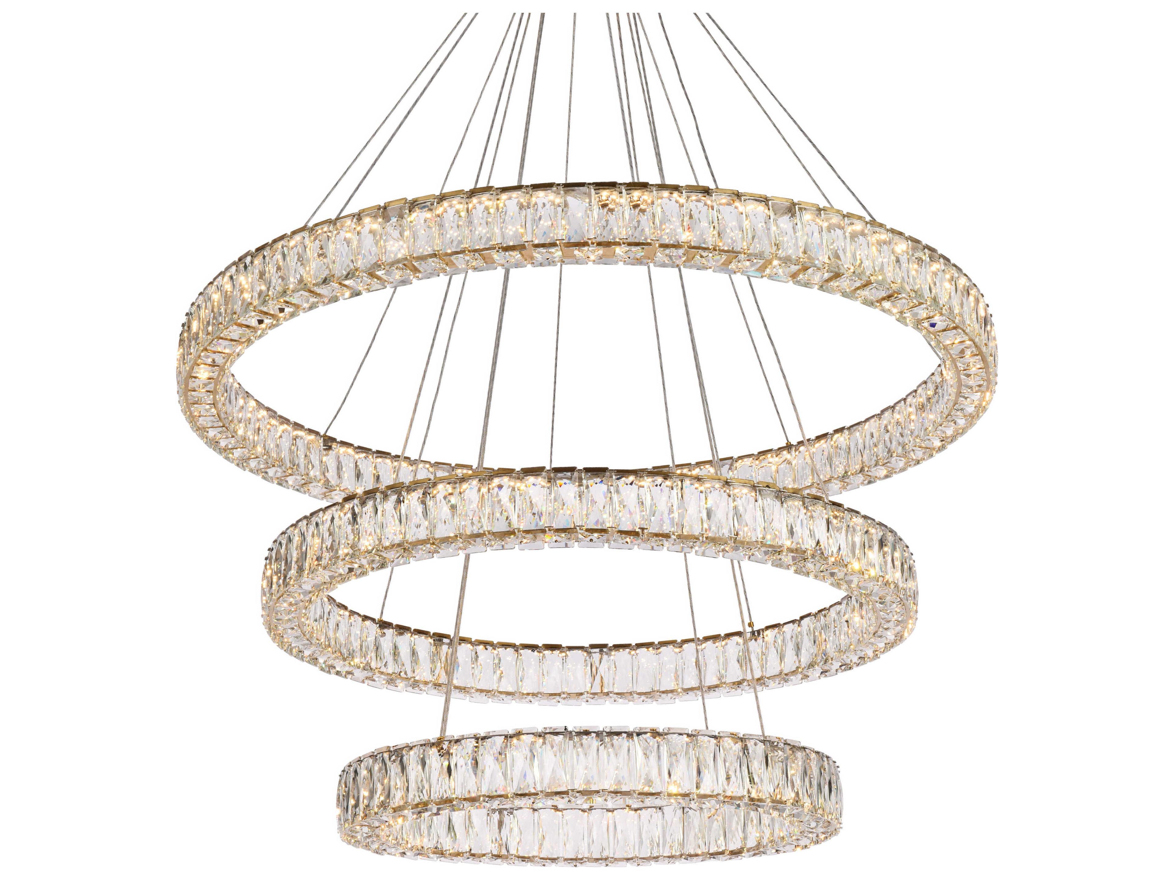 Elegant Lighting Monroe 3-Light Gold Crystal LED Drum Tiered Chandelier