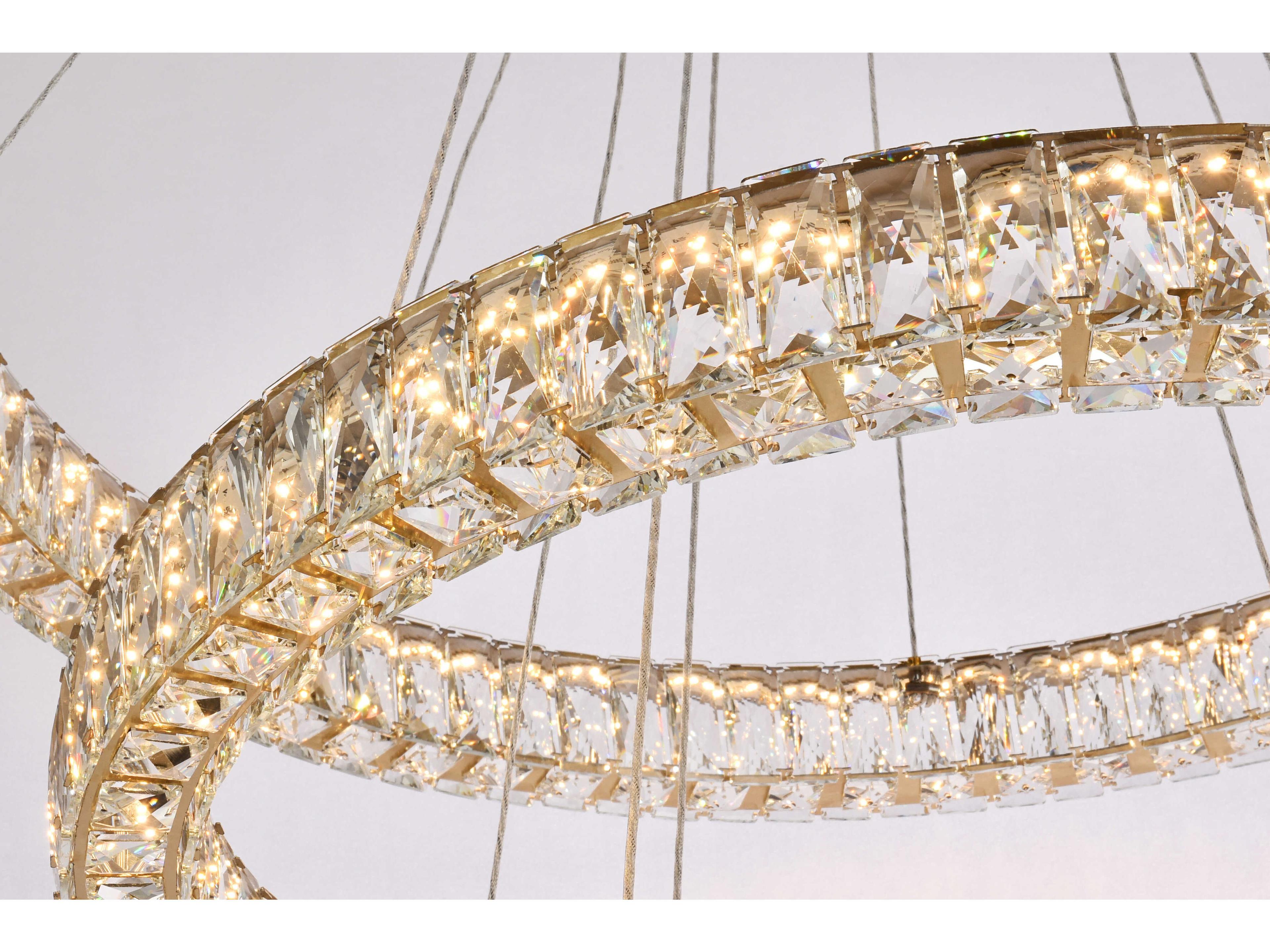 Elegant Lighting Monroe 3-Light Gold Crystal LED Drum Tiered Chandelier