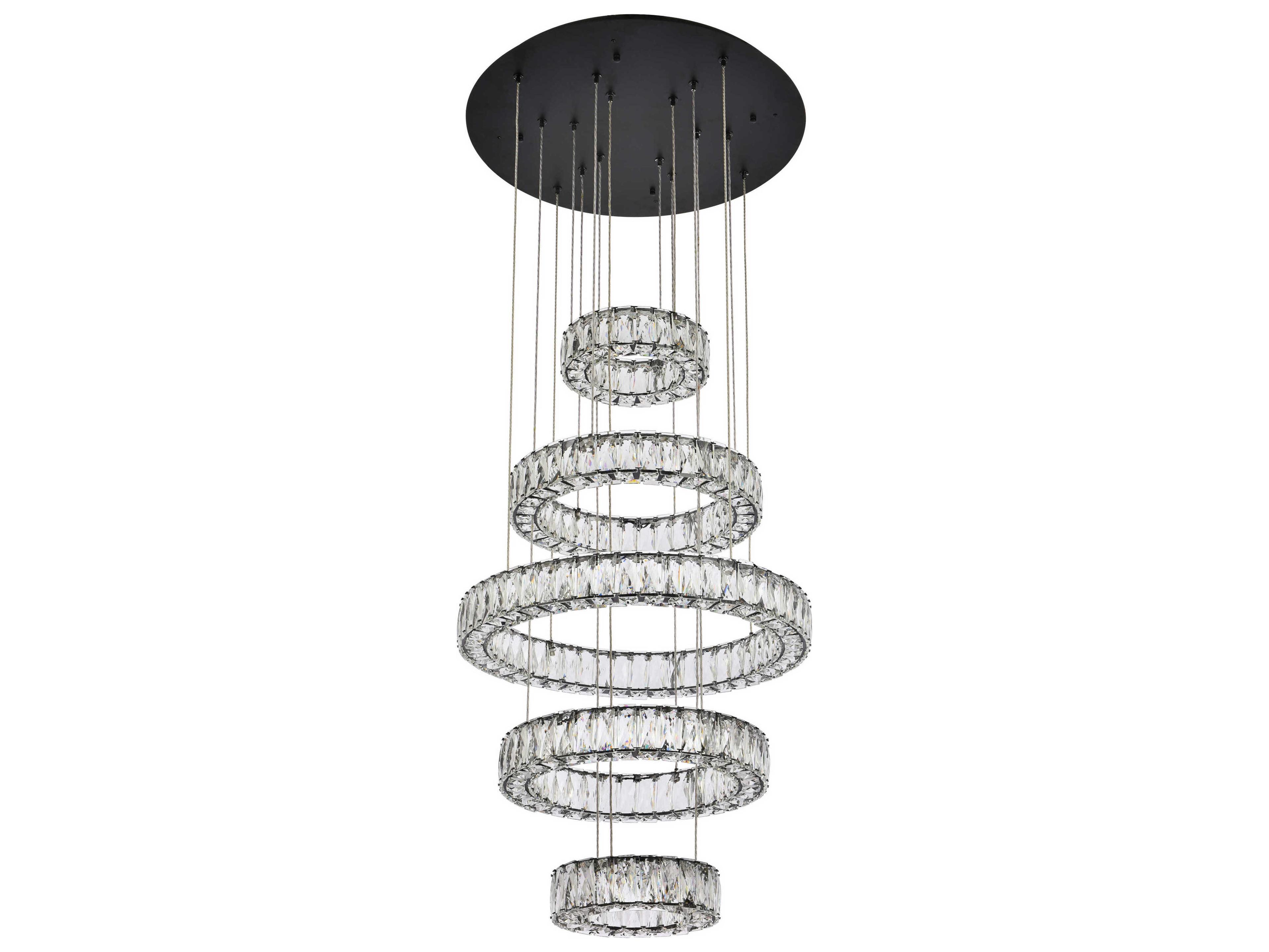 Elegant Lighting Monroe 5-Light Black Crystal LED Drum Tiered Chandelier