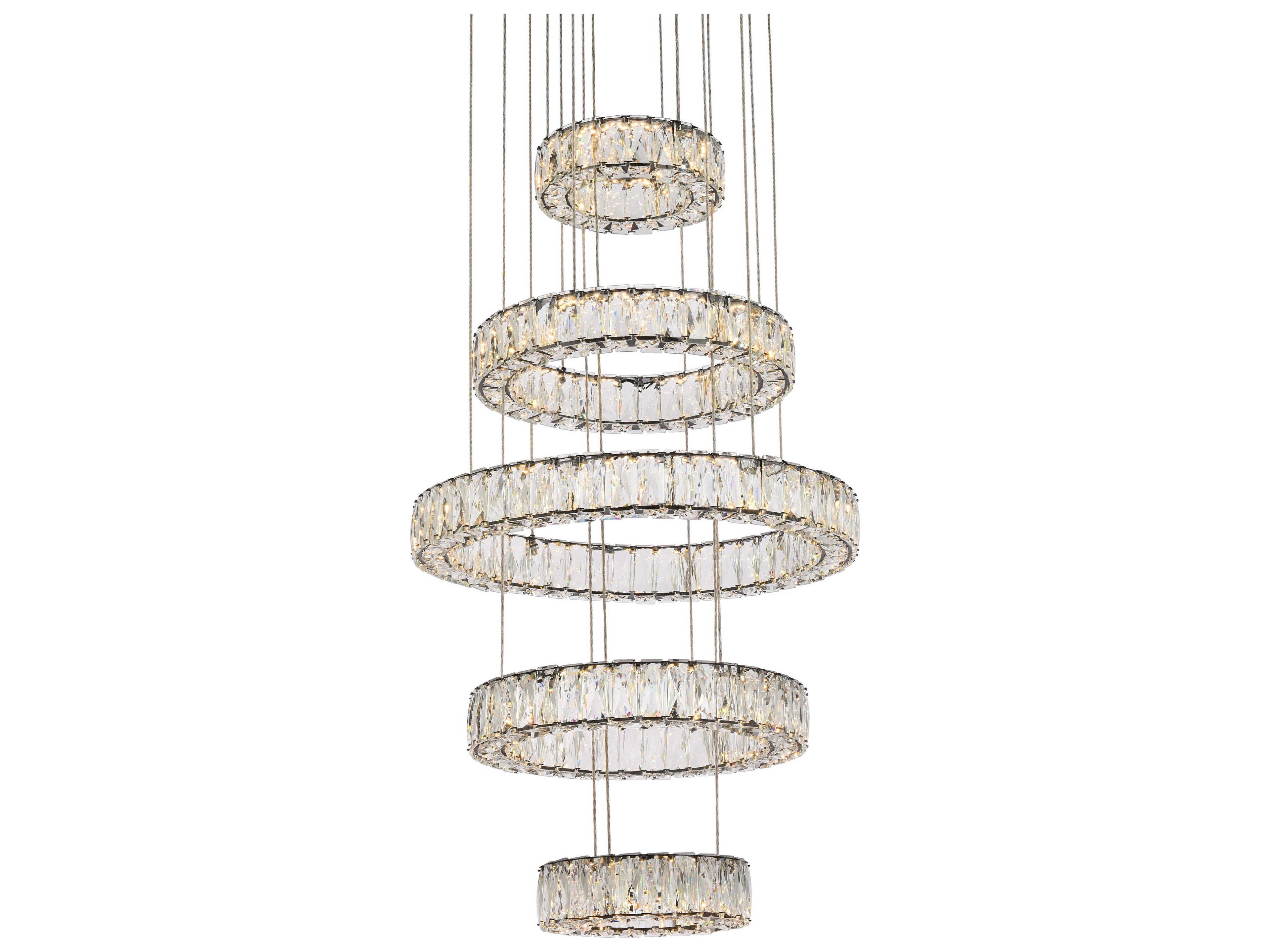 Elegant Lighting Monroe 5-Light Black Crystal LED Drum Tiered Chandelier
