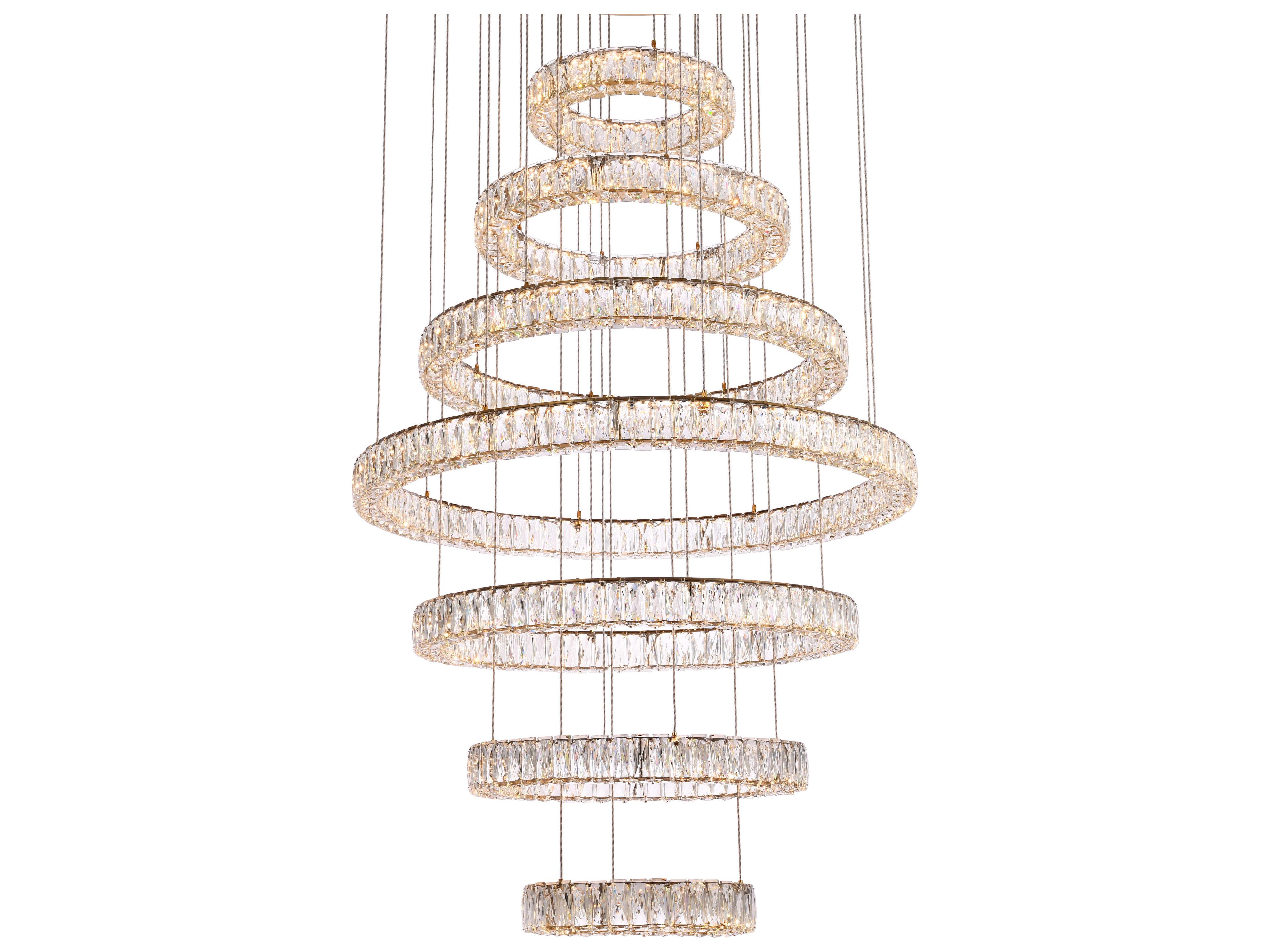 Elegant Lighting Monroe 7-Light Gold Crystal LED Drum Tiered Chandelier