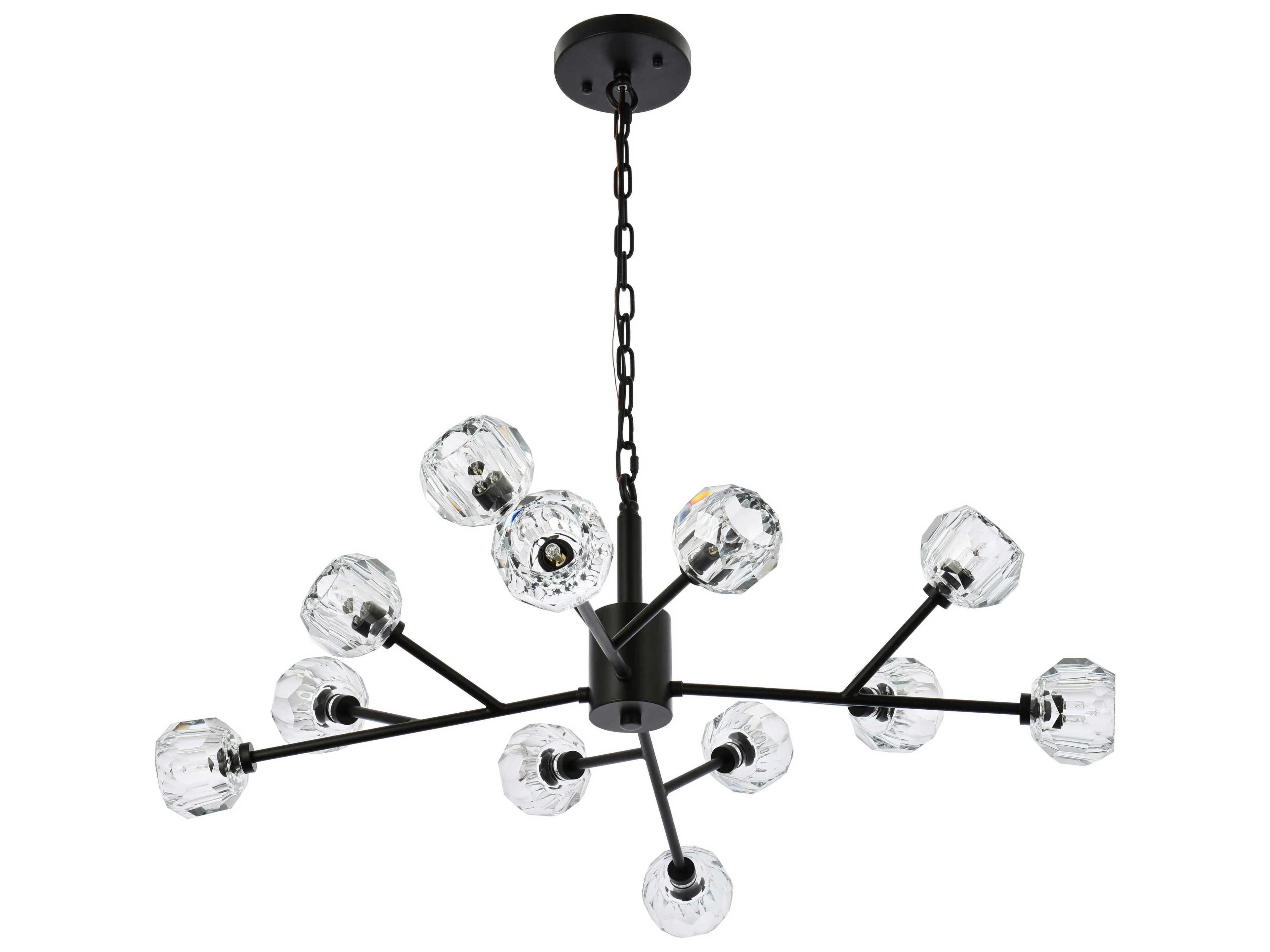 Elegant Lighting Graham 12-Light Black Crystal Geometric Pendant
