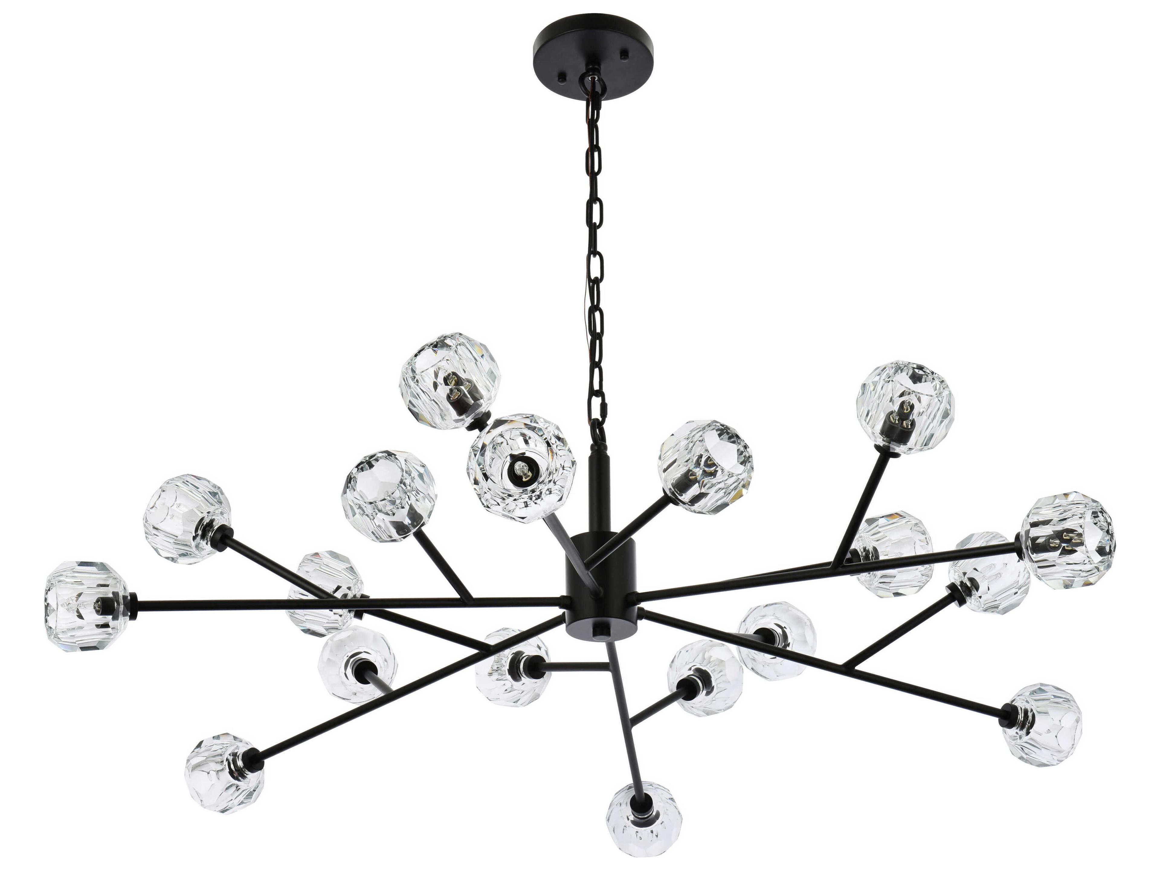 Elegant Lighting Graham 18-Light8-Light Black Crystal Geometric Pendant