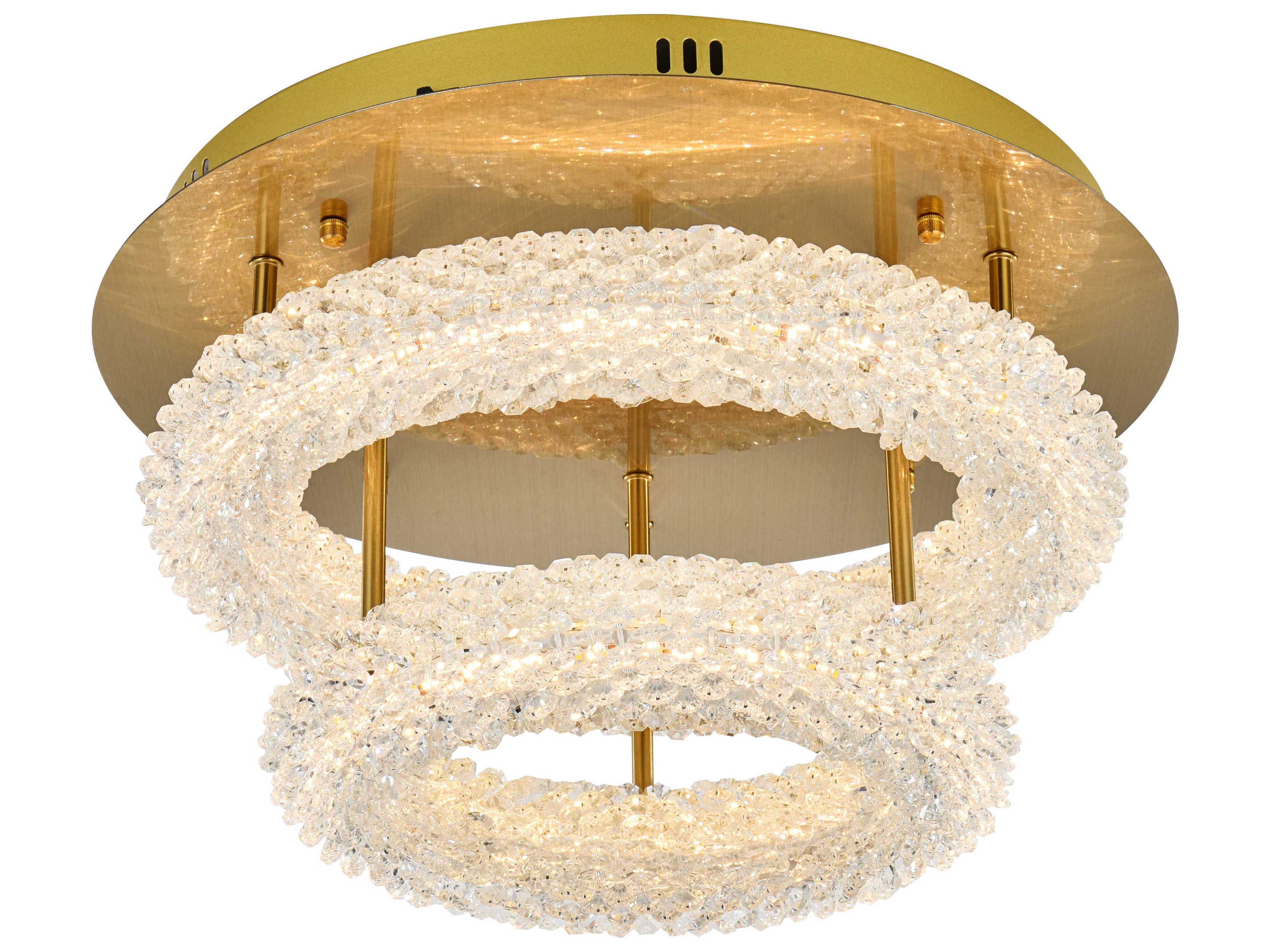 Elegant Lighting Bowen 2-Light Satin Gold Round Tiered Semi Flush Mount