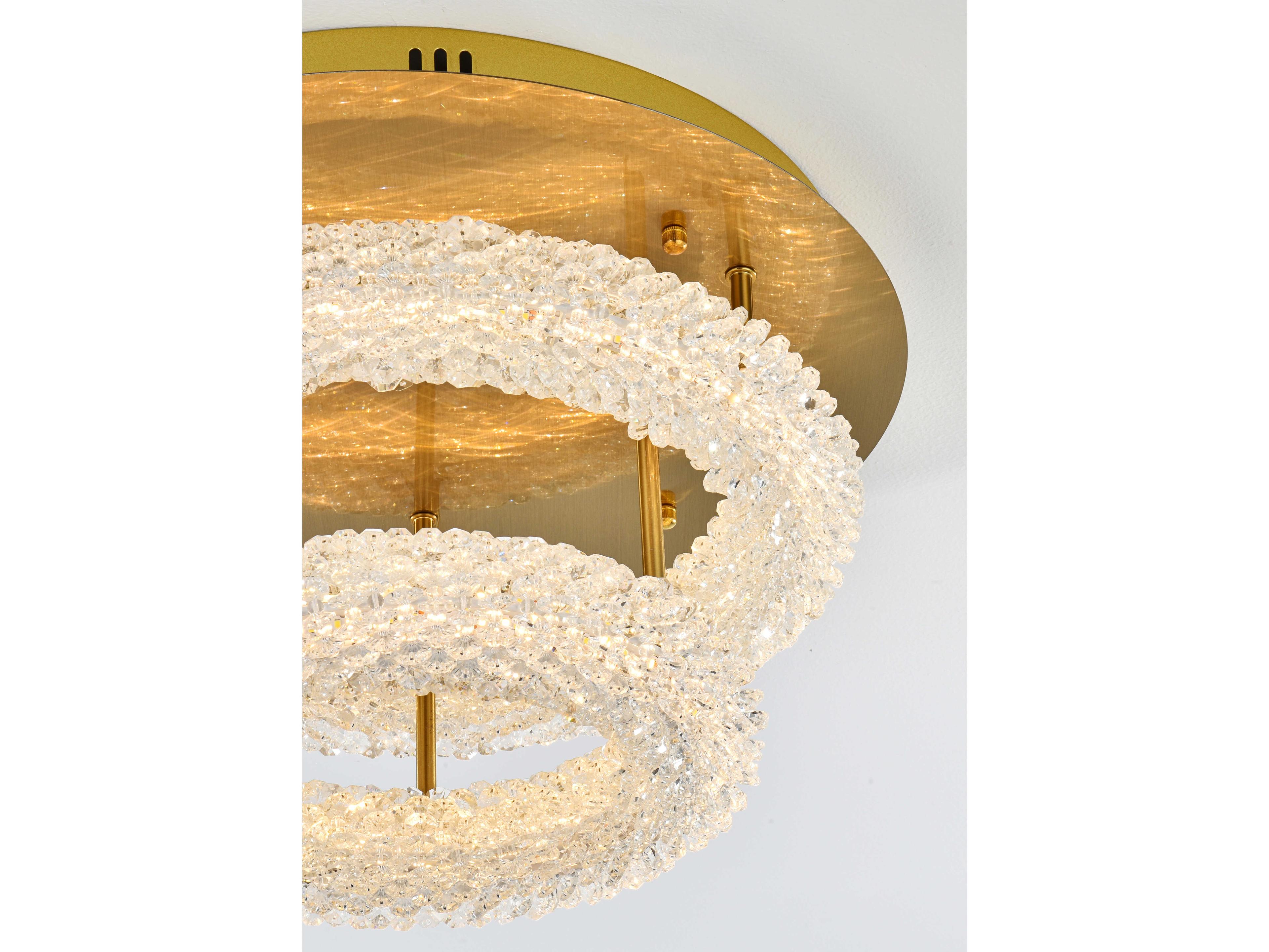 Elegant Lighting Bowen 2-Light Satin Gold Round Tiered Semi Flush Mount