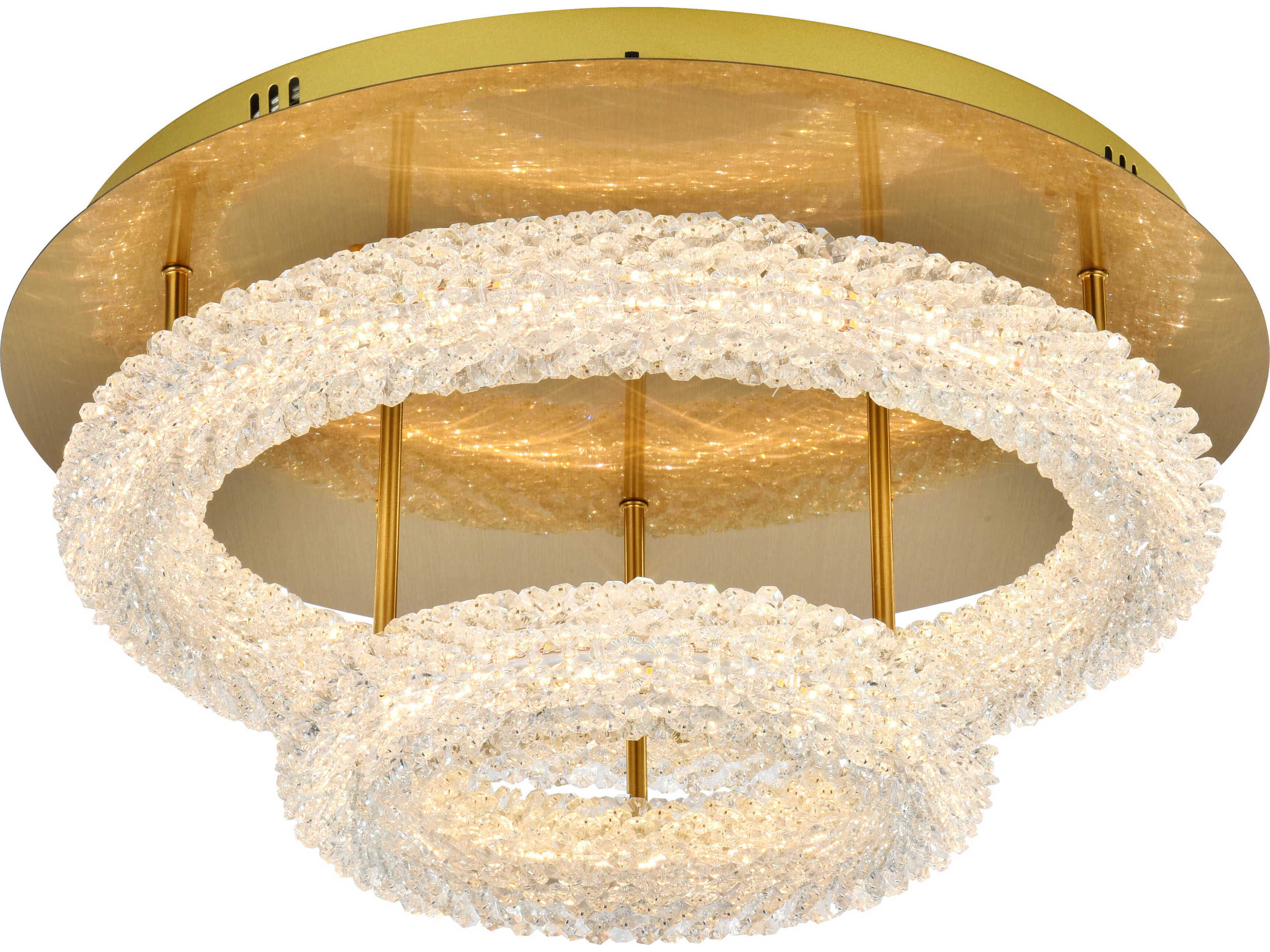 Elegant Lighting Bowen 2-Light Satin Gold Round Tiered Semi Flush Mount