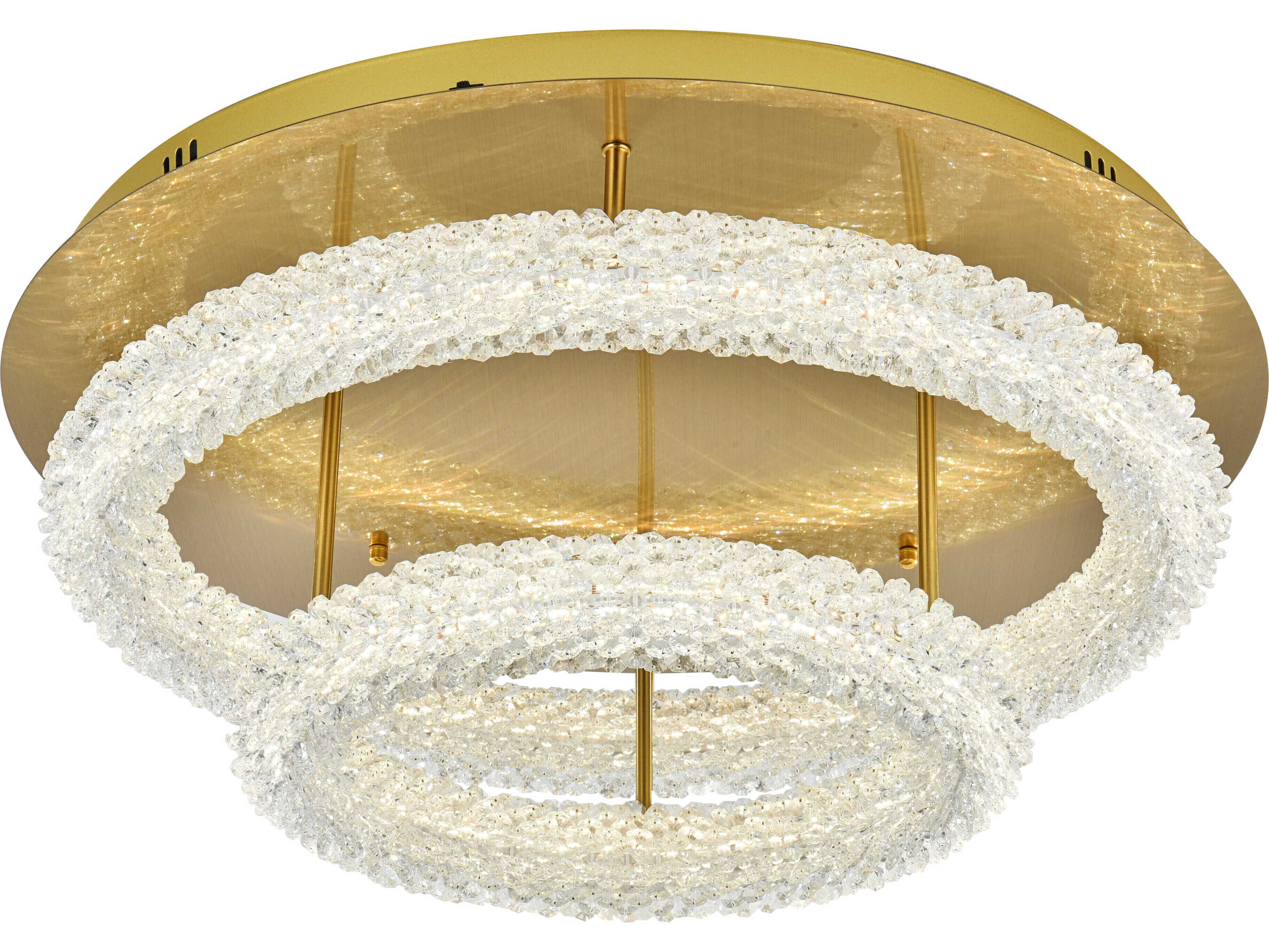 Elegant Lighting Bowen 2-Light Satin Gold Round Tiered Semi Flush Mount