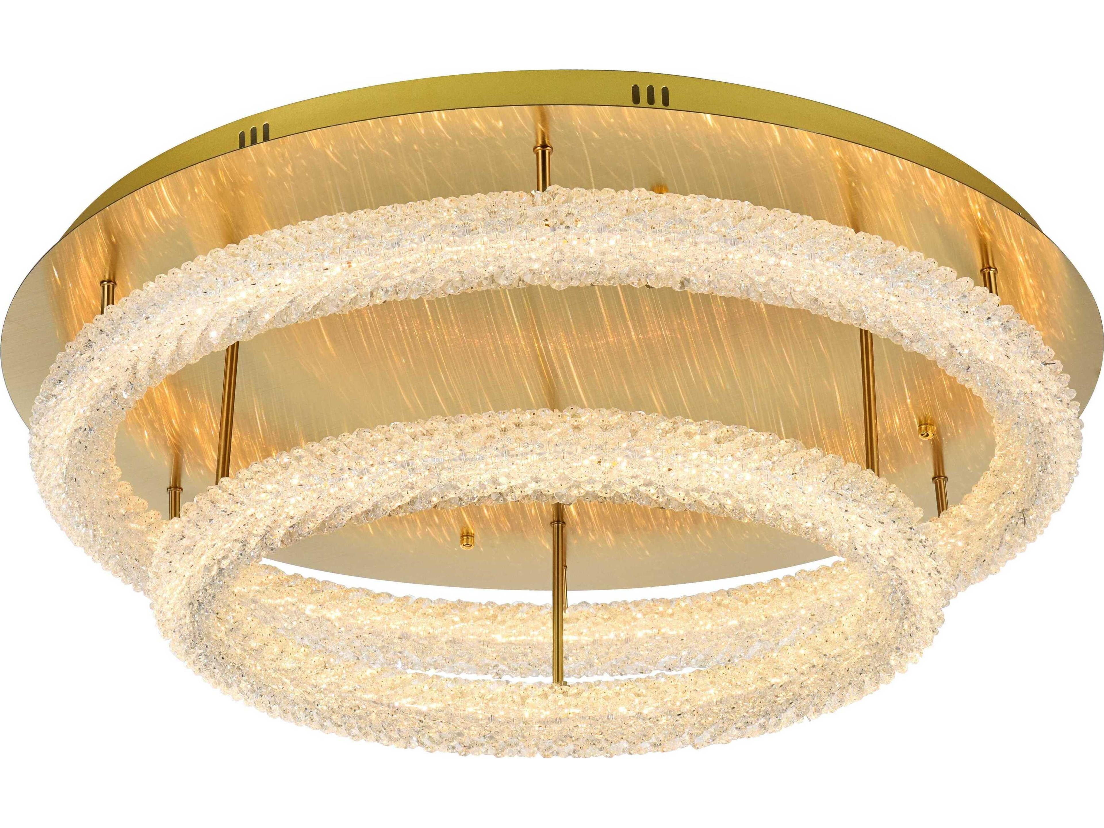 Elegant Lighting Bowen 2-Light Satin Gold Round Tiered Semi Flush Mount