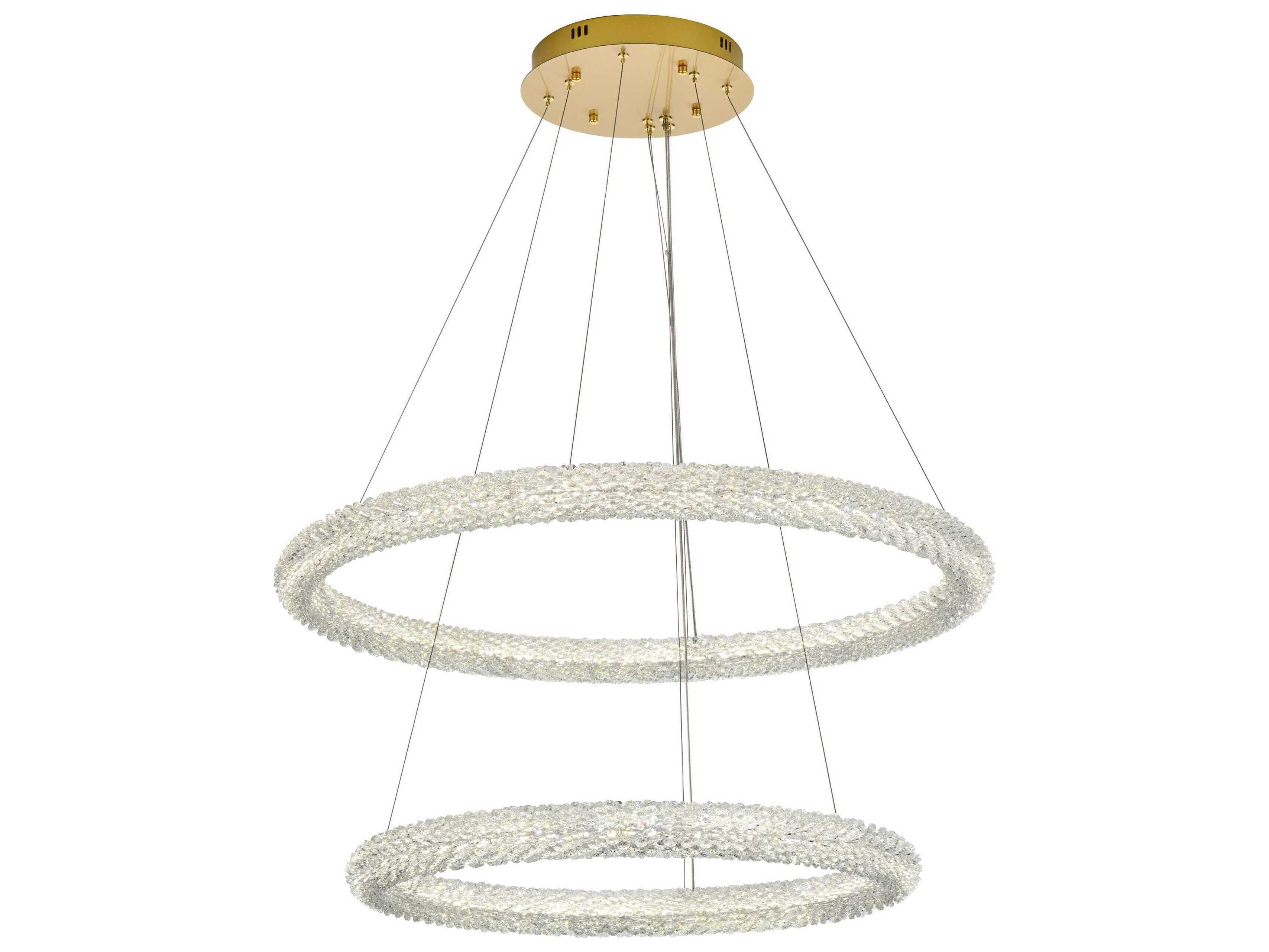 Elegant Lighting Bowen 2-Light Satin Gold Round Tiered Pendant