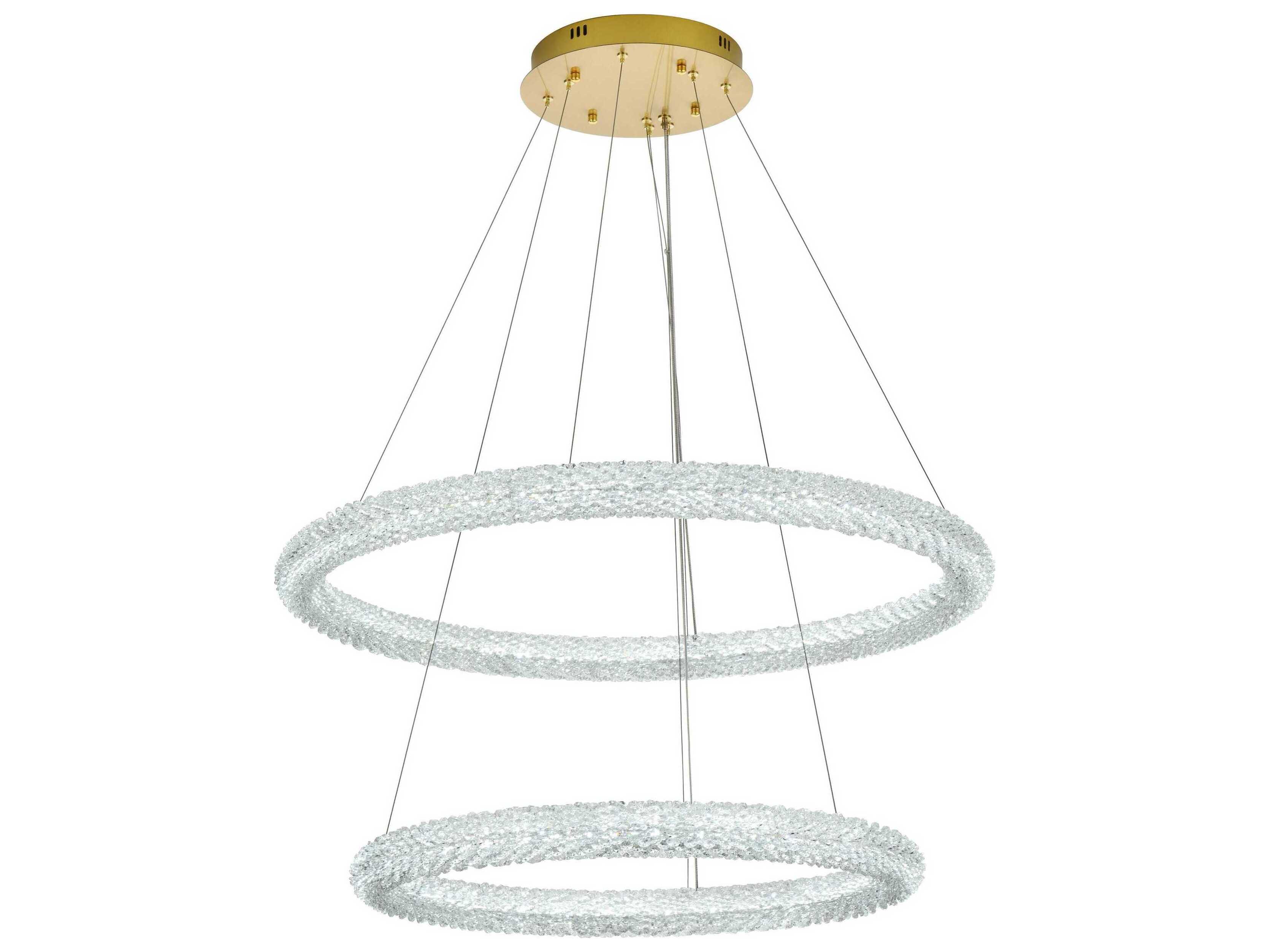 Elegant Lighting Bowen 2-Light Satin Gold Round Tiered Pendant