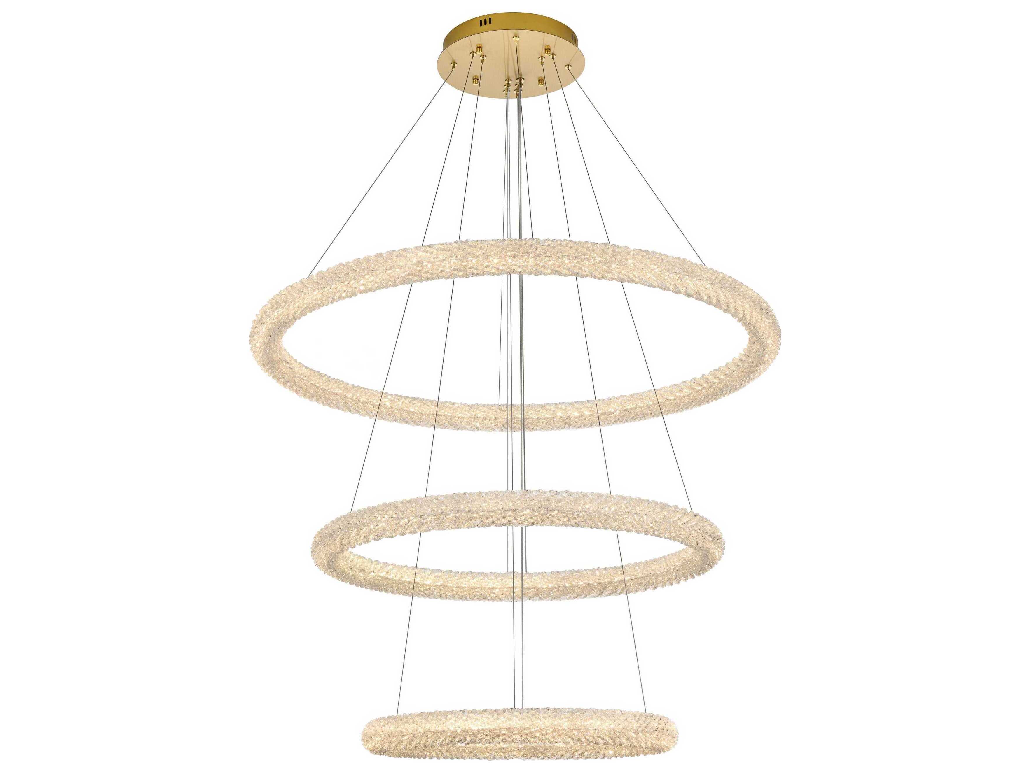Elegant Lighting Bowen 3-Light Satin Gold Round Tiered Pendant