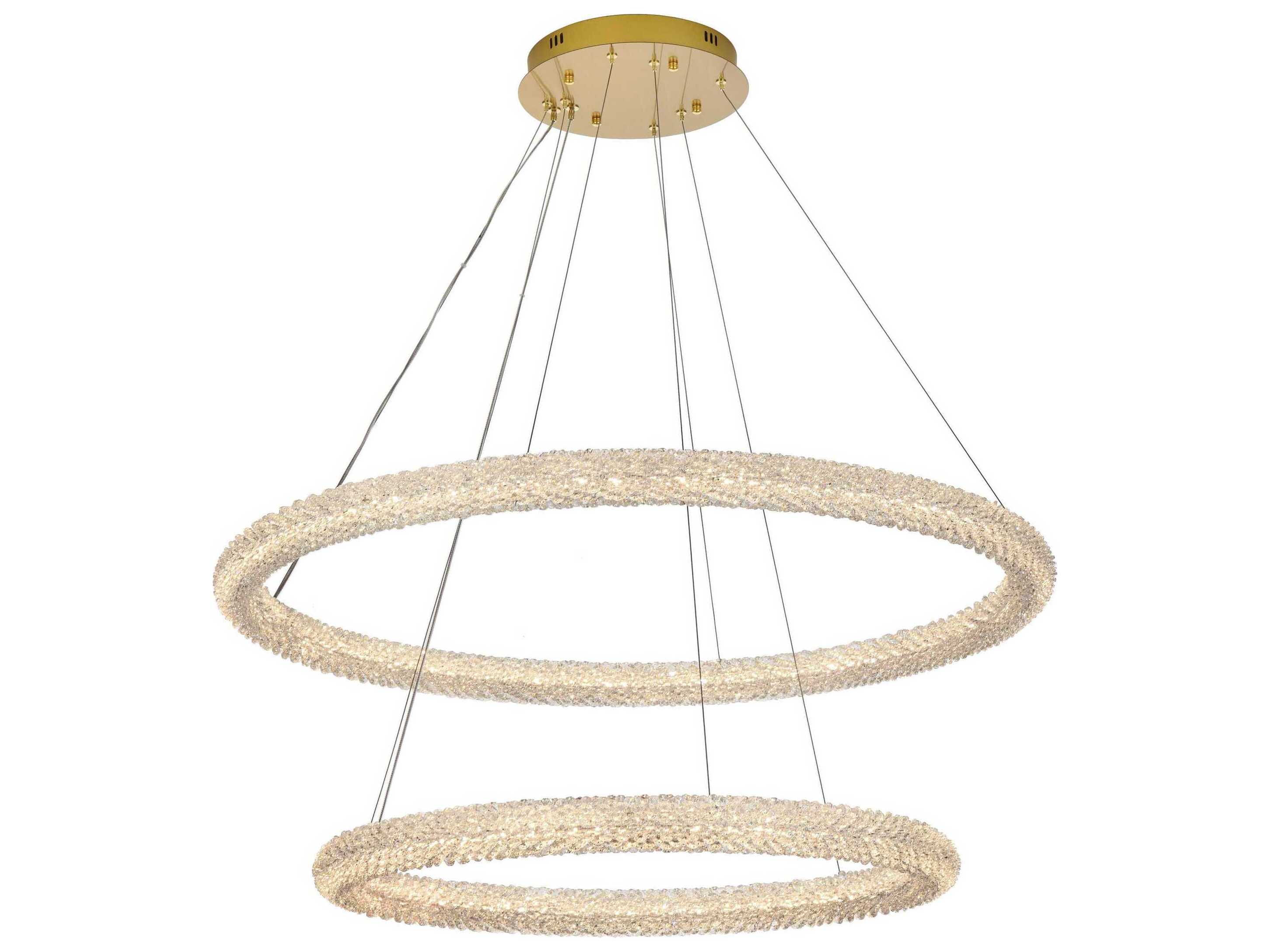Elegant Lighting Bowen 2-Light Satin Gold Round Tiered Pendant