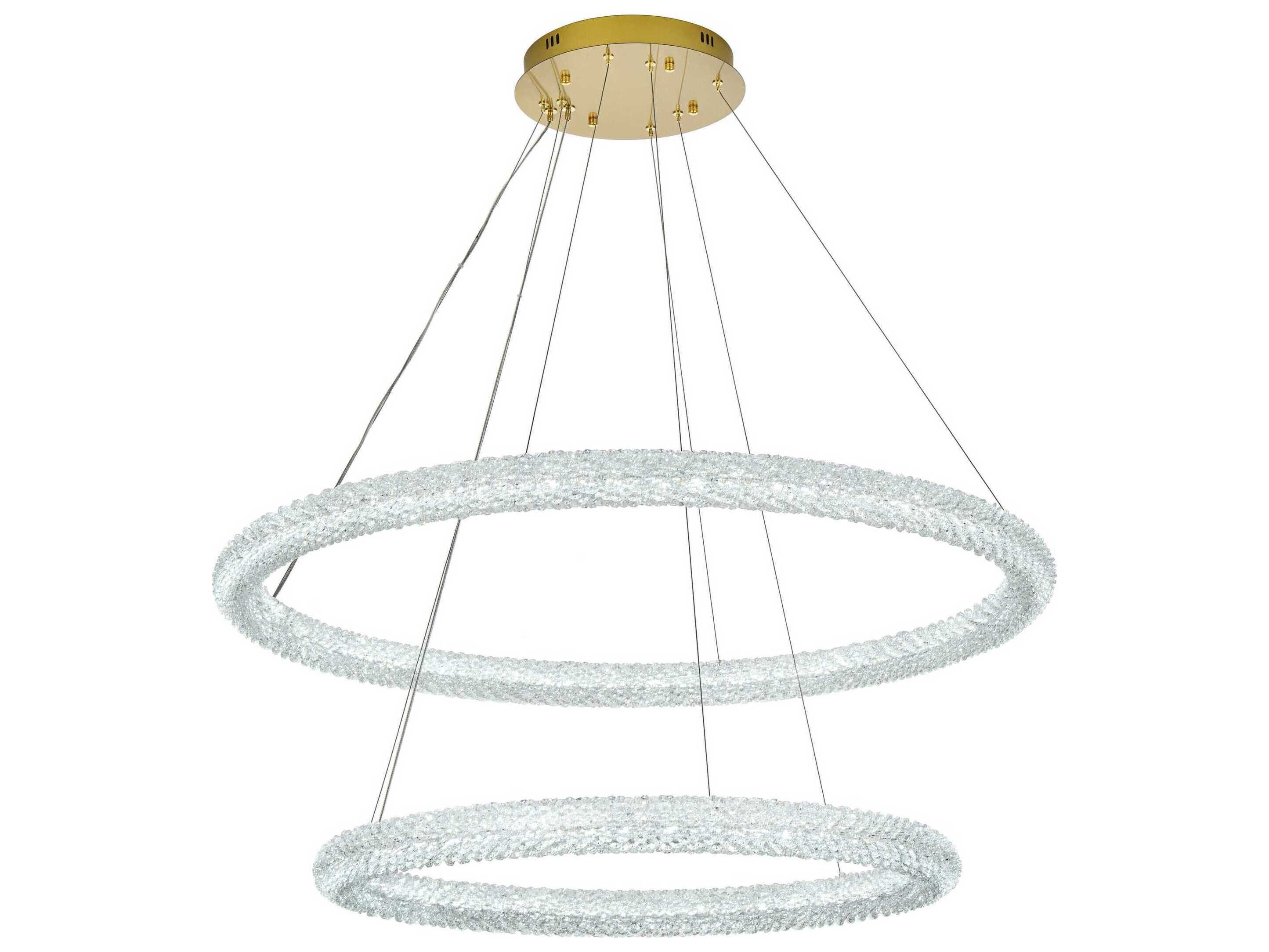 Elegant Lighting Bowen 2-Light Satin Gold Round Tiered Pendant