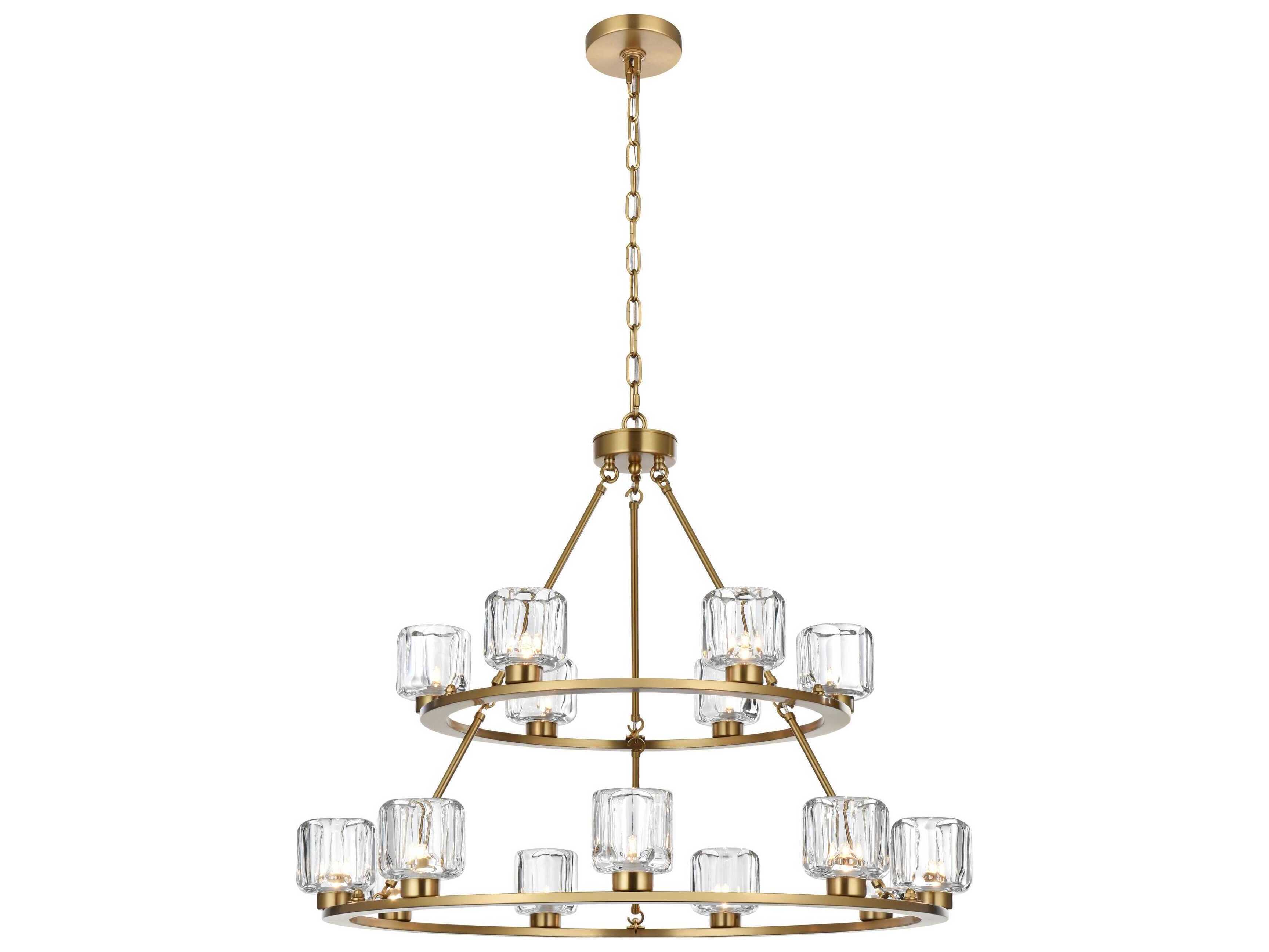 Elegant Lighting Cadence 15-Light Satin Gold Tiered Chandelier