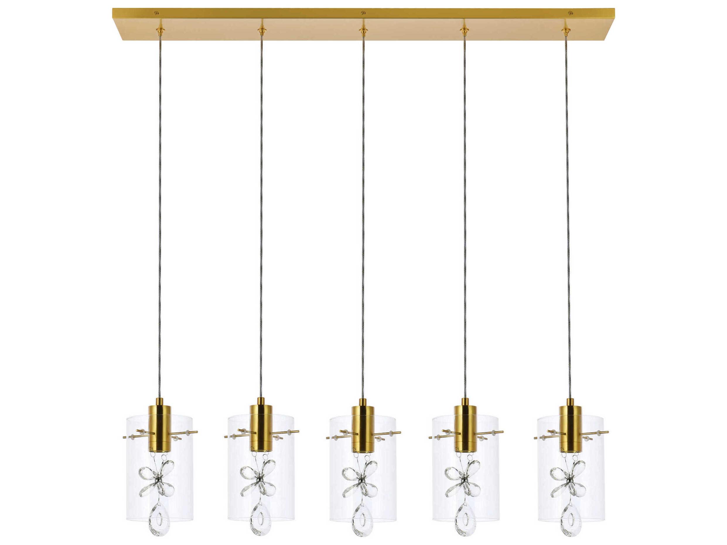 Elegant Lighting Hana 5-Light Gold Crystal Glass Cylinder Island Pendant