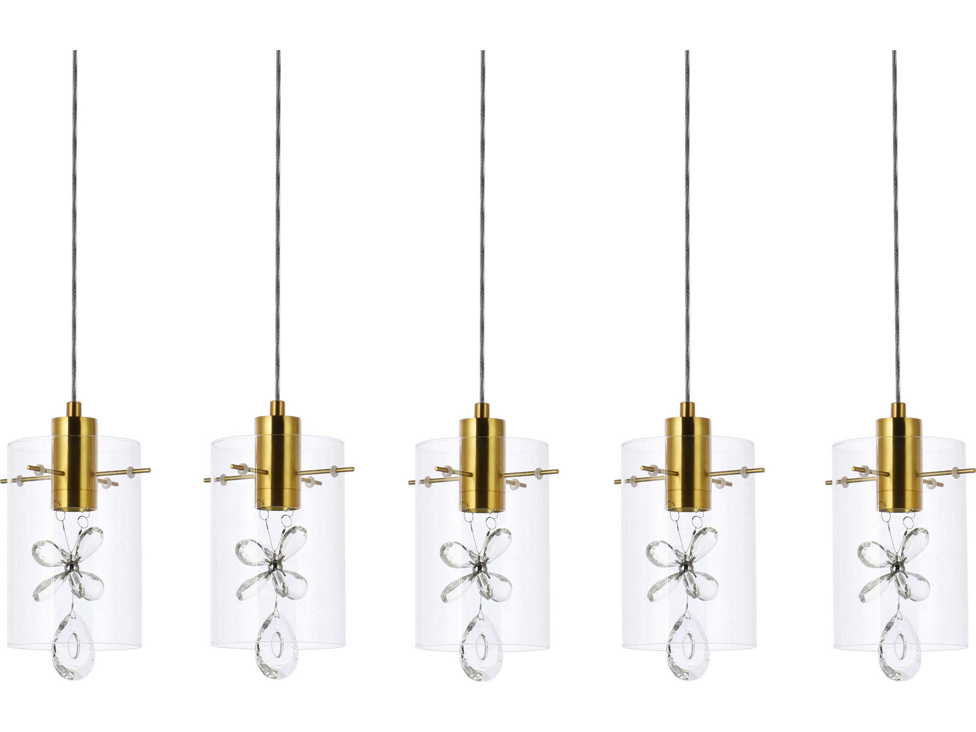 Elegant Lighting Hana 5-Light Gold Crystal Glass Cylinder Island Pendant