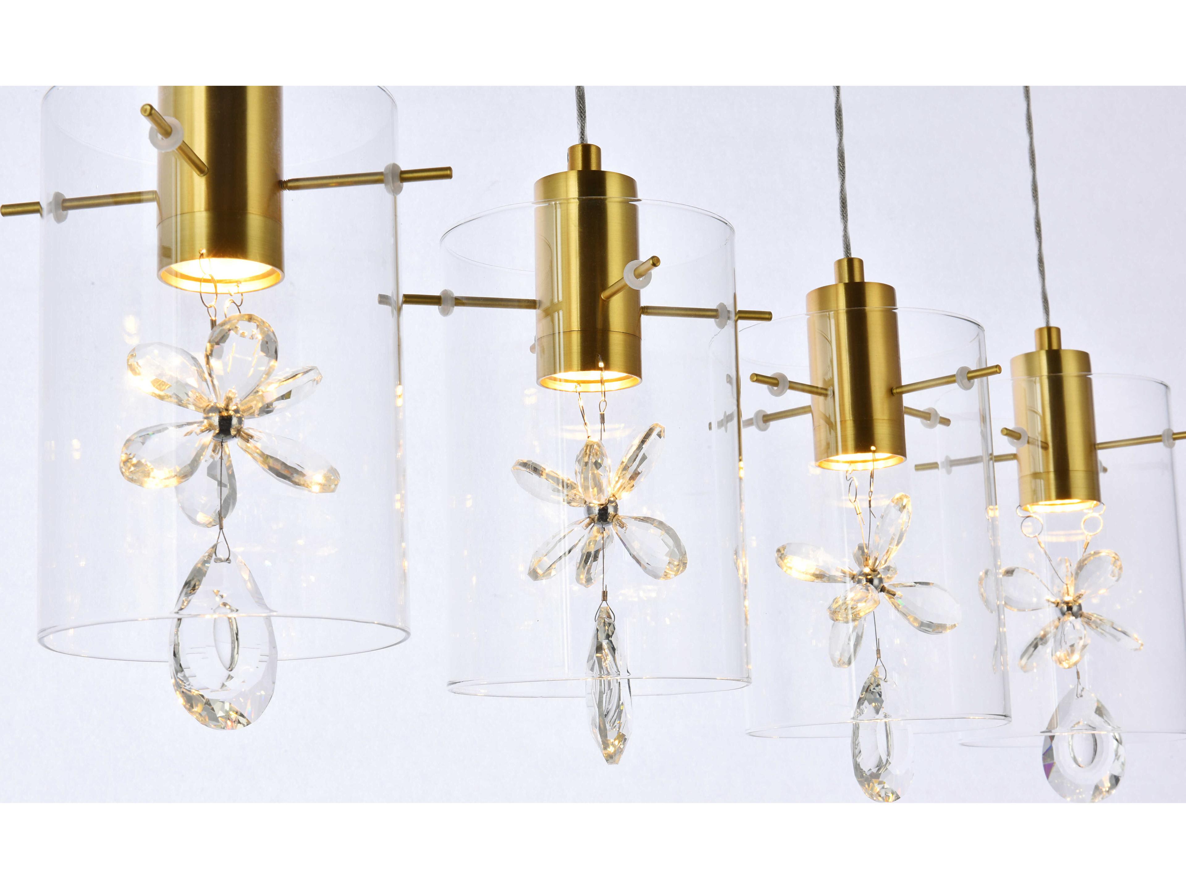 Elegant Lighting Hana 5-Light Gold Crystal Glass Cylinder Island Pendant