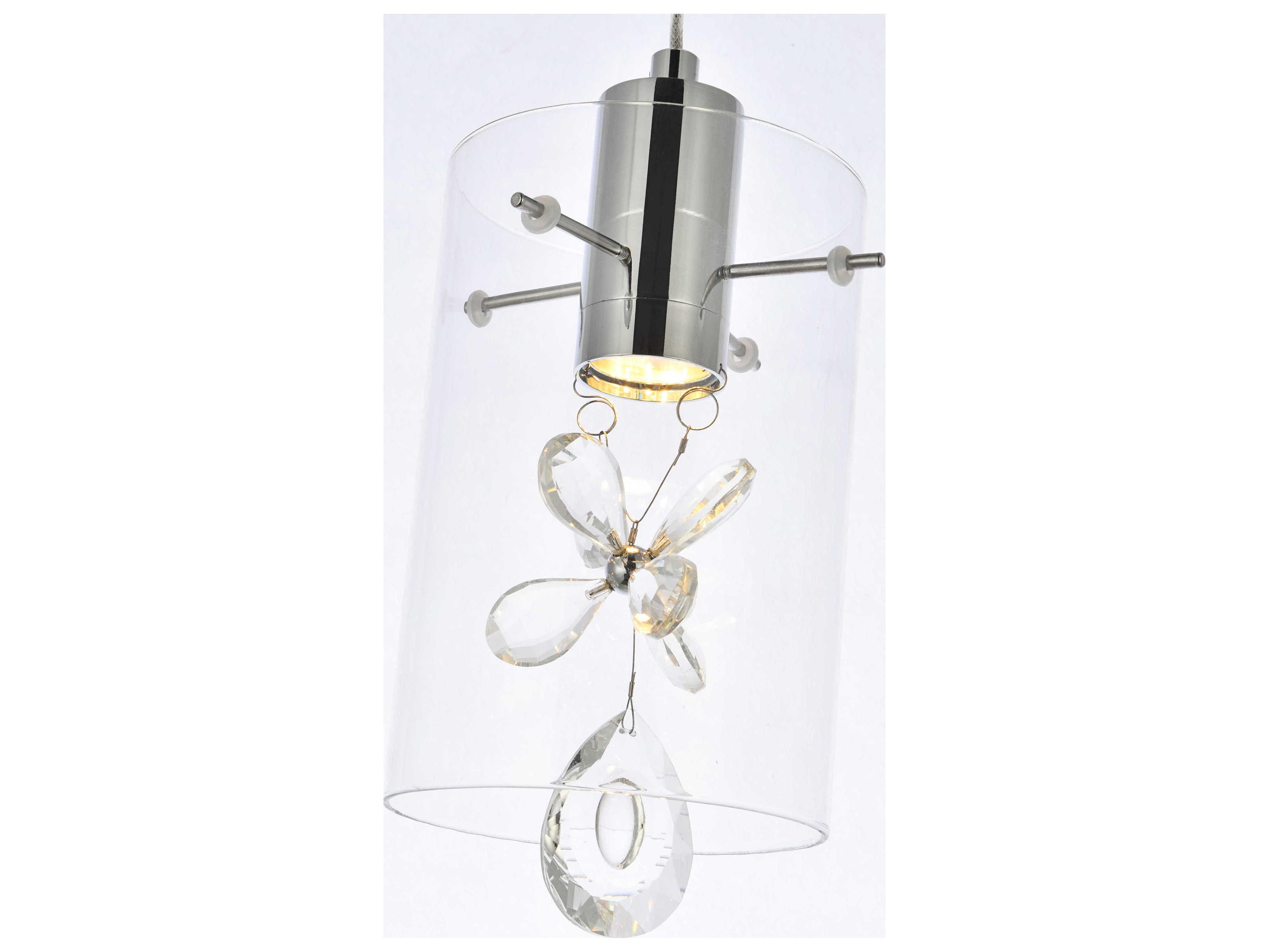 Elegant Lighting Hana 1-Light Chrome Crystal Glass Cylinder Mini Pendant