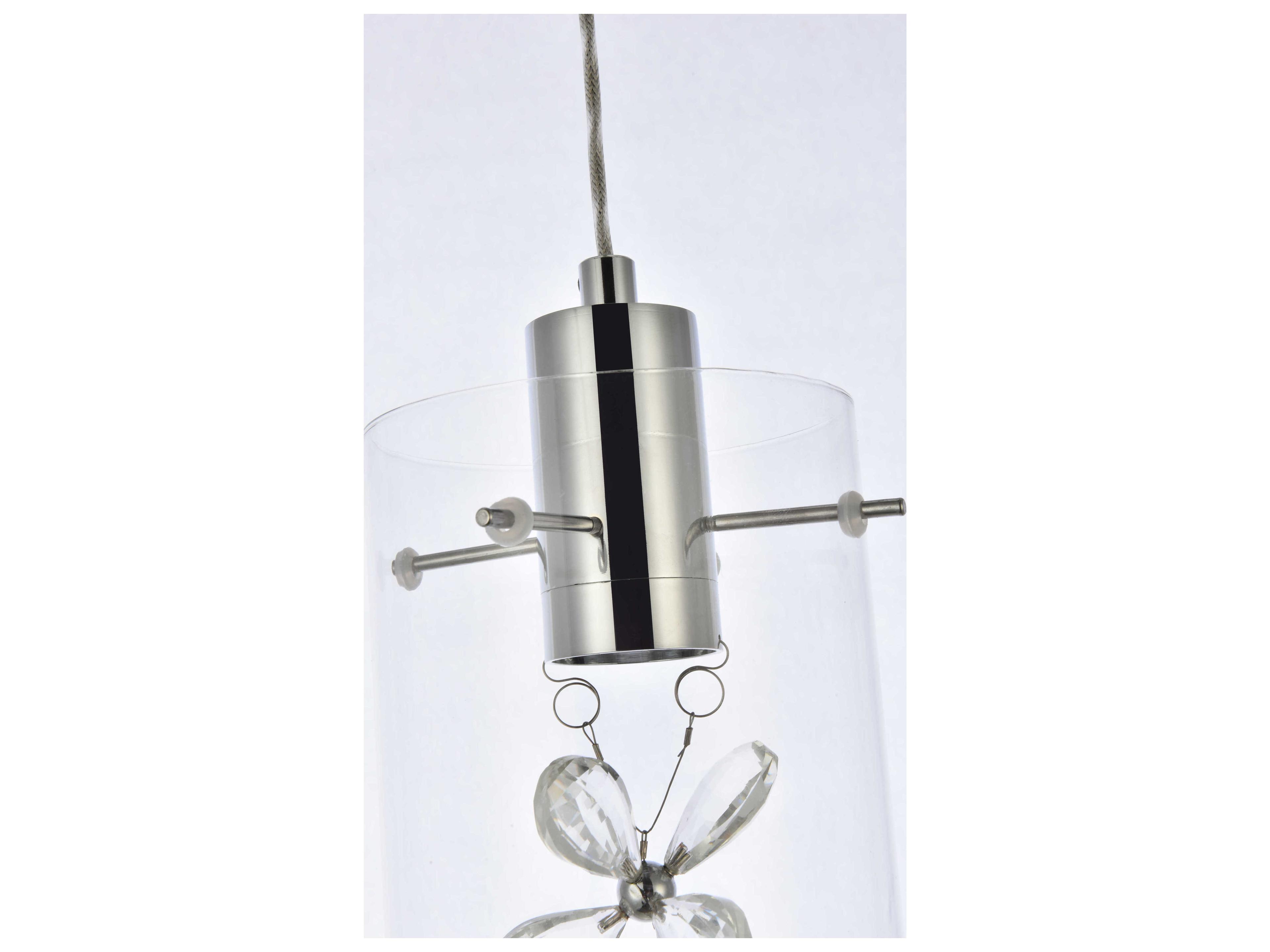 Elegant Lighting Hana 1-Light Chrome Crystal Glass Cylinder Mini Pendant