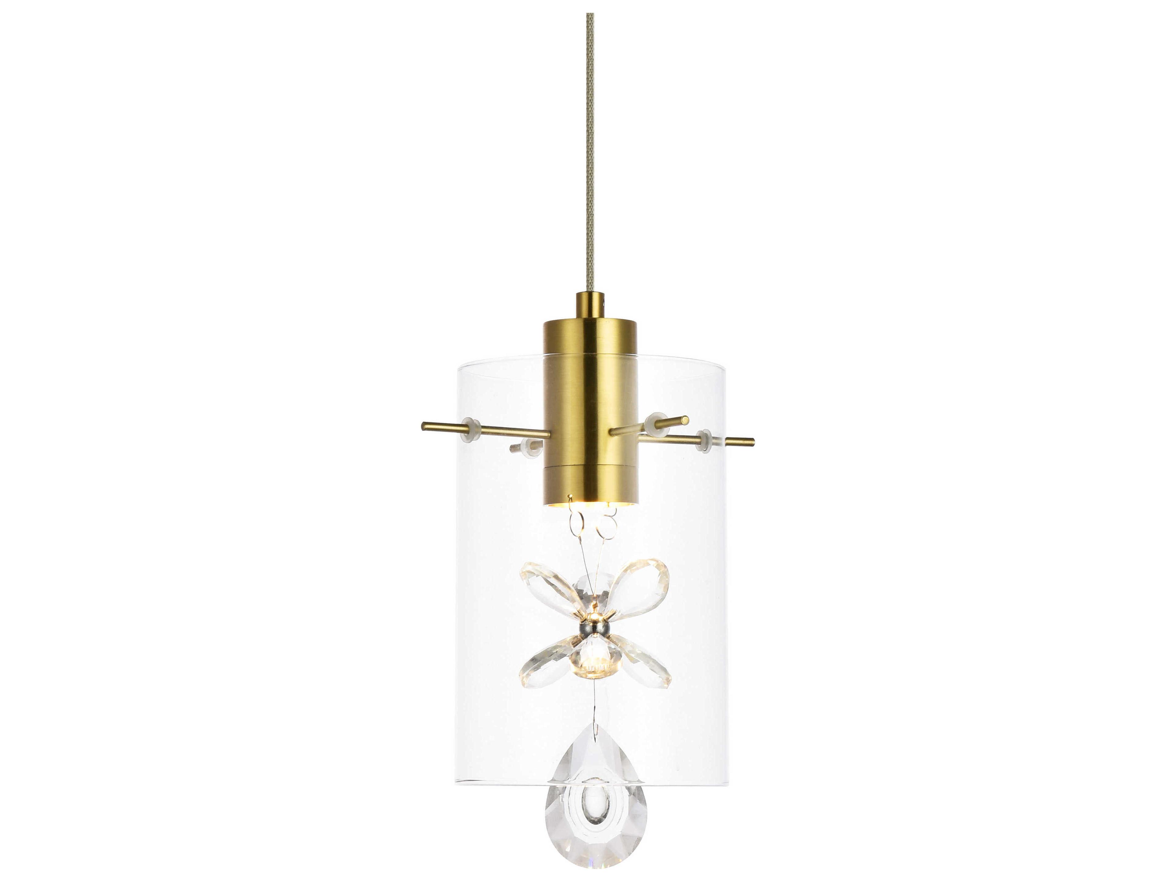 Elegant Lighting Hana 1-Light Gold Crystal Glass Cylinder Mini Pendant