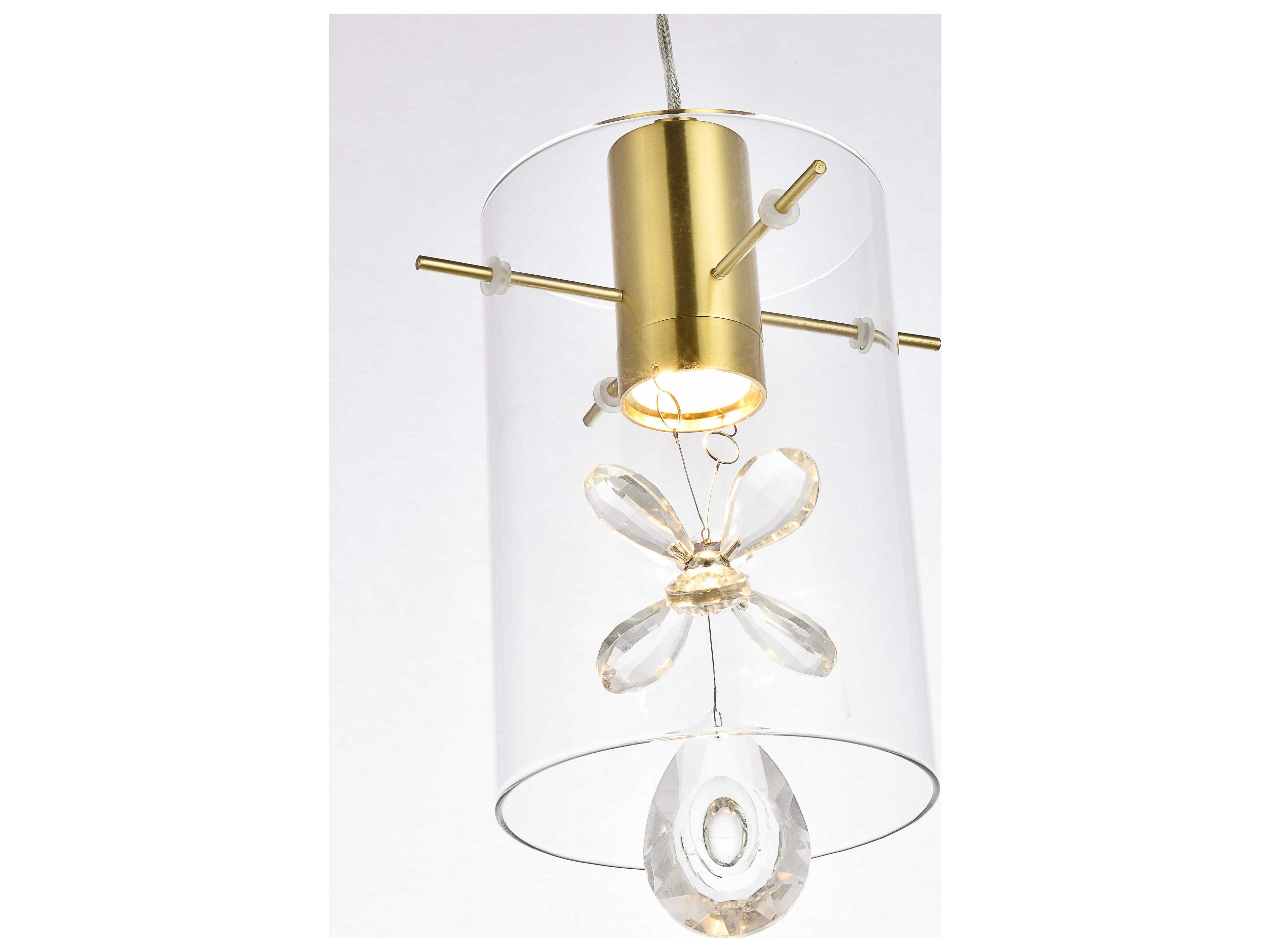 Elegant Lighting Hana 1-Light Gold Crystal Glass Cylinder Mini Pendant
