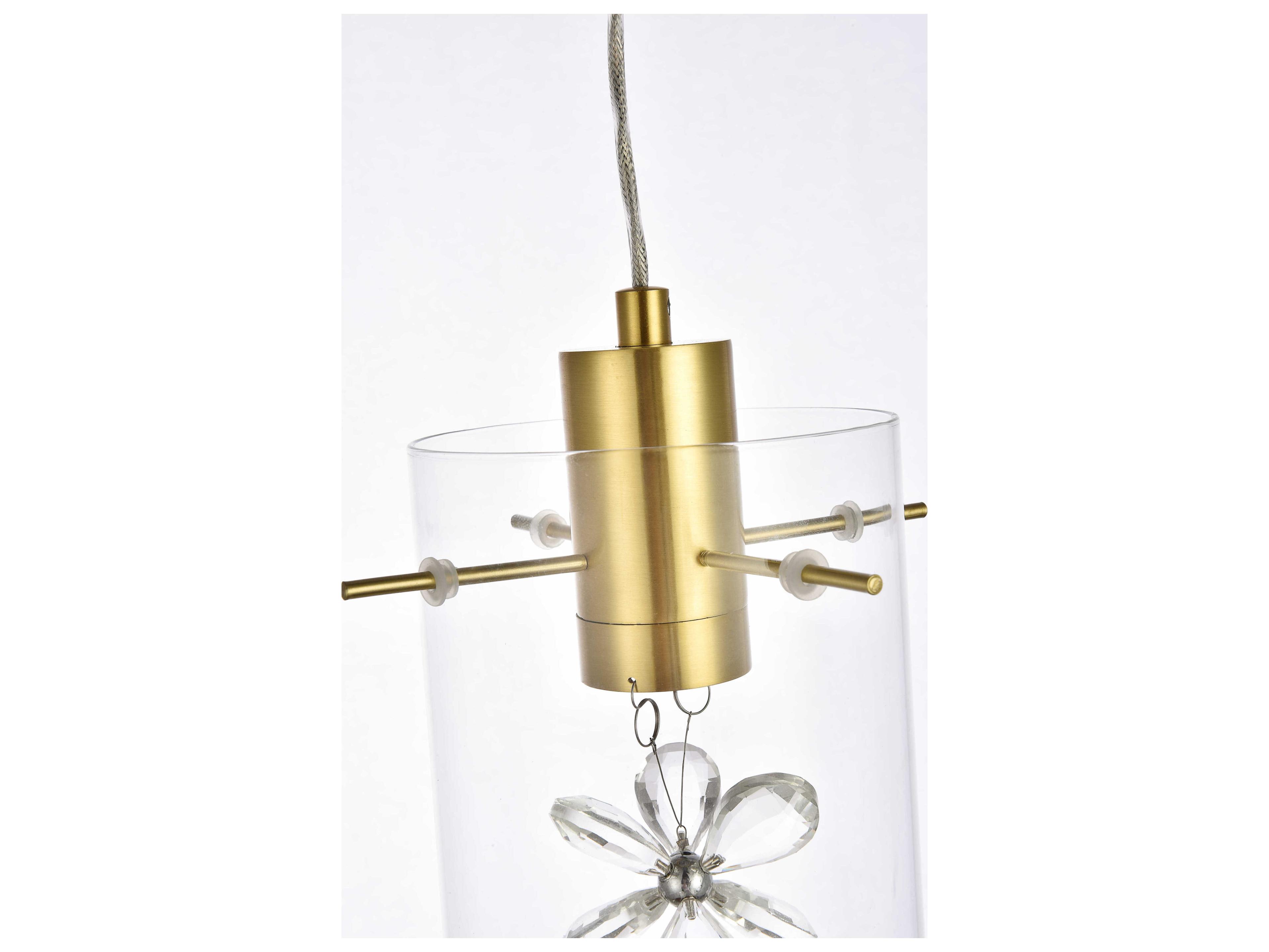 Elegant Lighting Hana 1-Light Gold Crystal Glass Cylinder Mini Pendant