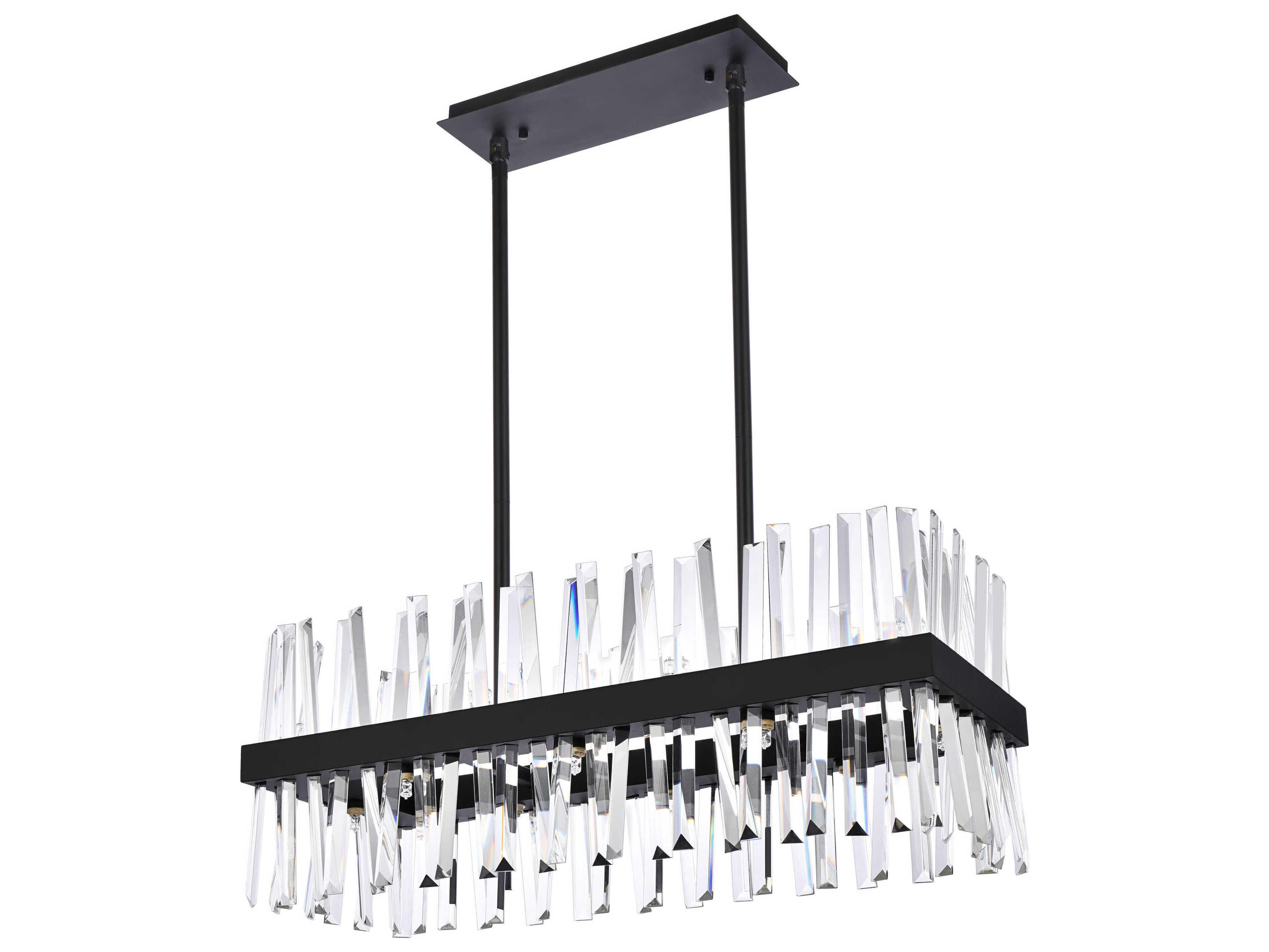 Elegant Lighting Serephina 16-Light6-Light Black Crystal Linear Island Pendant