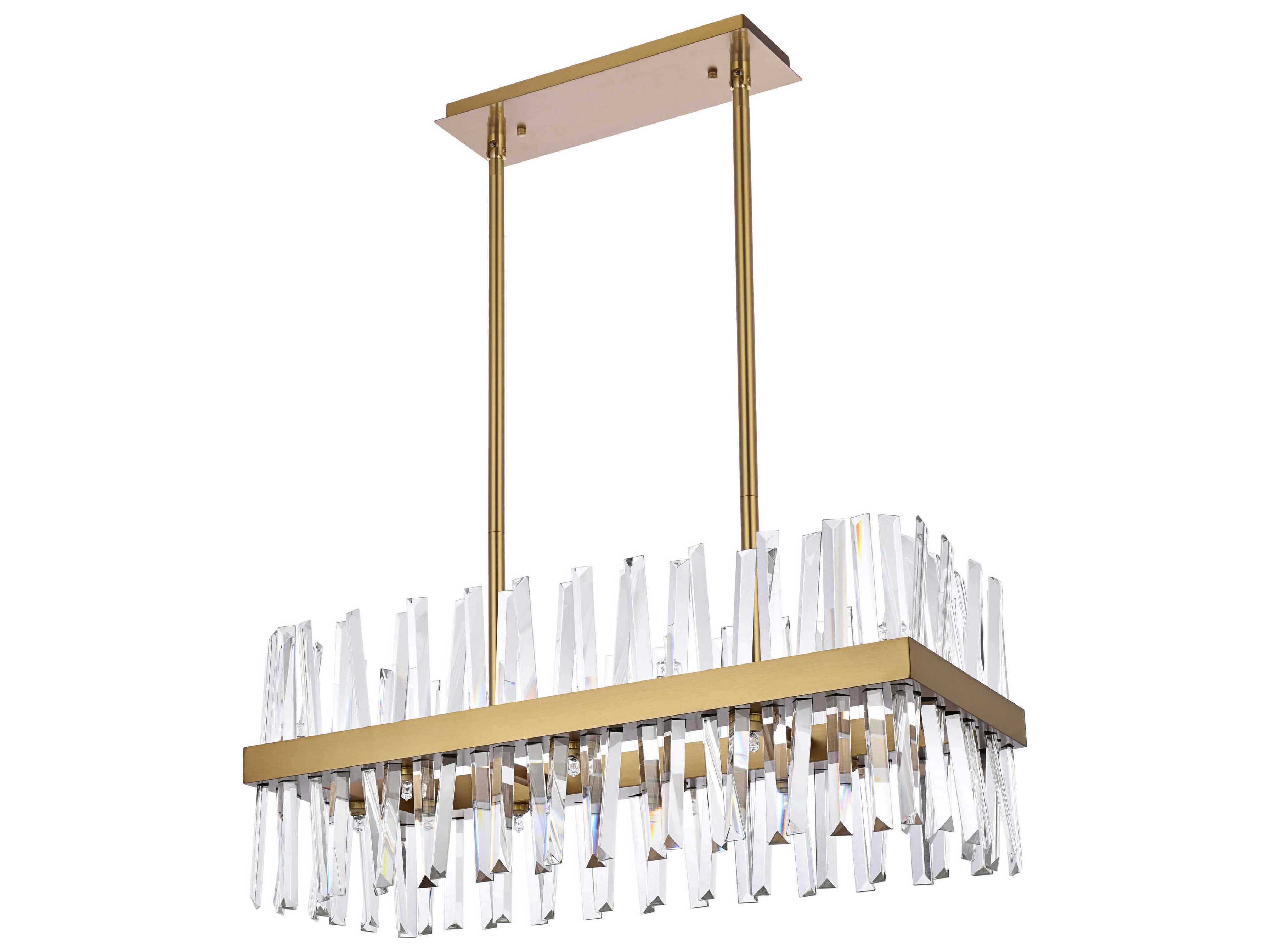 Elegant Lighting Serephina 16-Light6-Light Satin Gold Crystal Linear Island Pendant