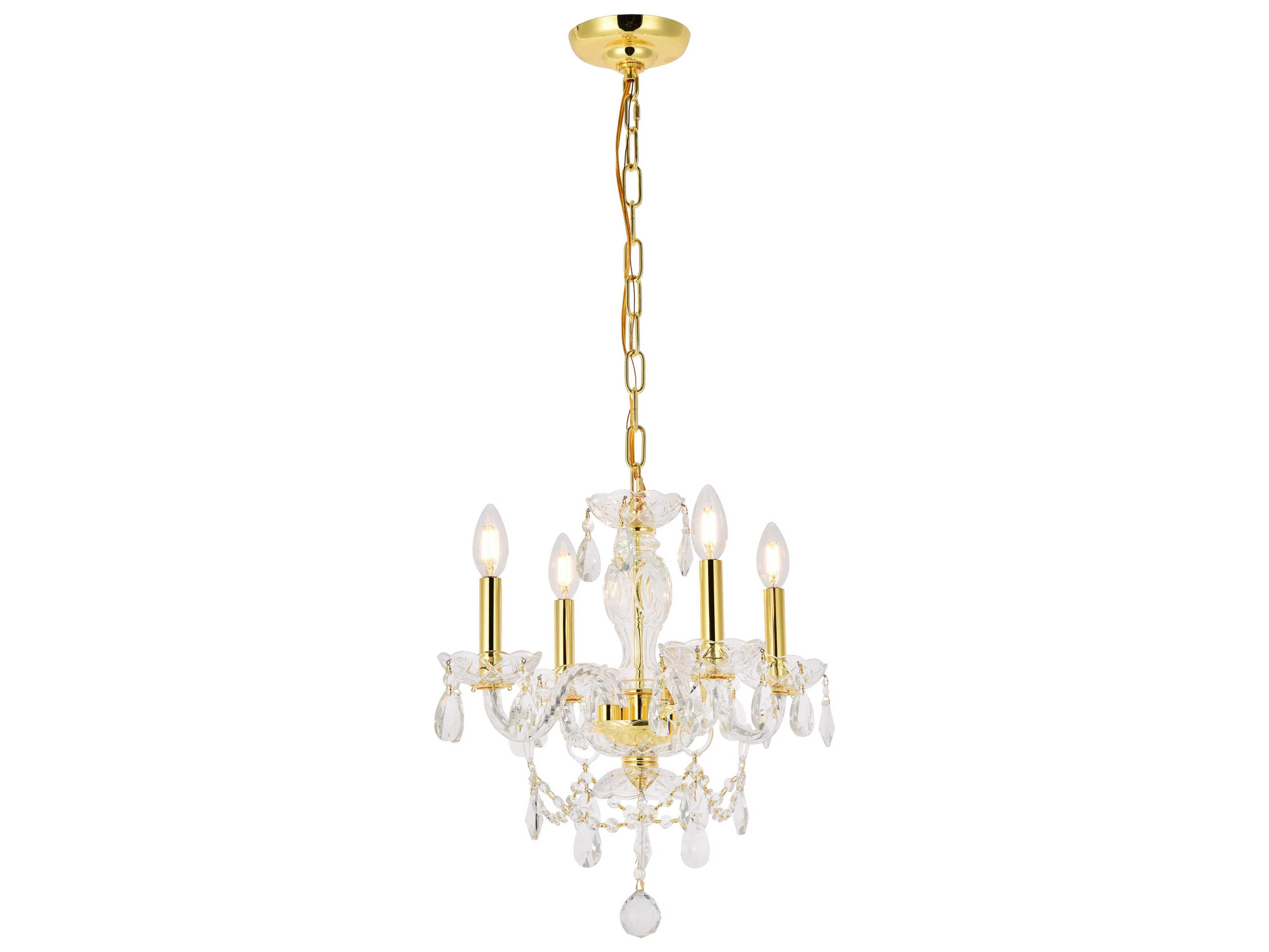 Elegant Lighting Princeton 4-Light Gold Clear Crystal Glass Candelabra Chandelier
