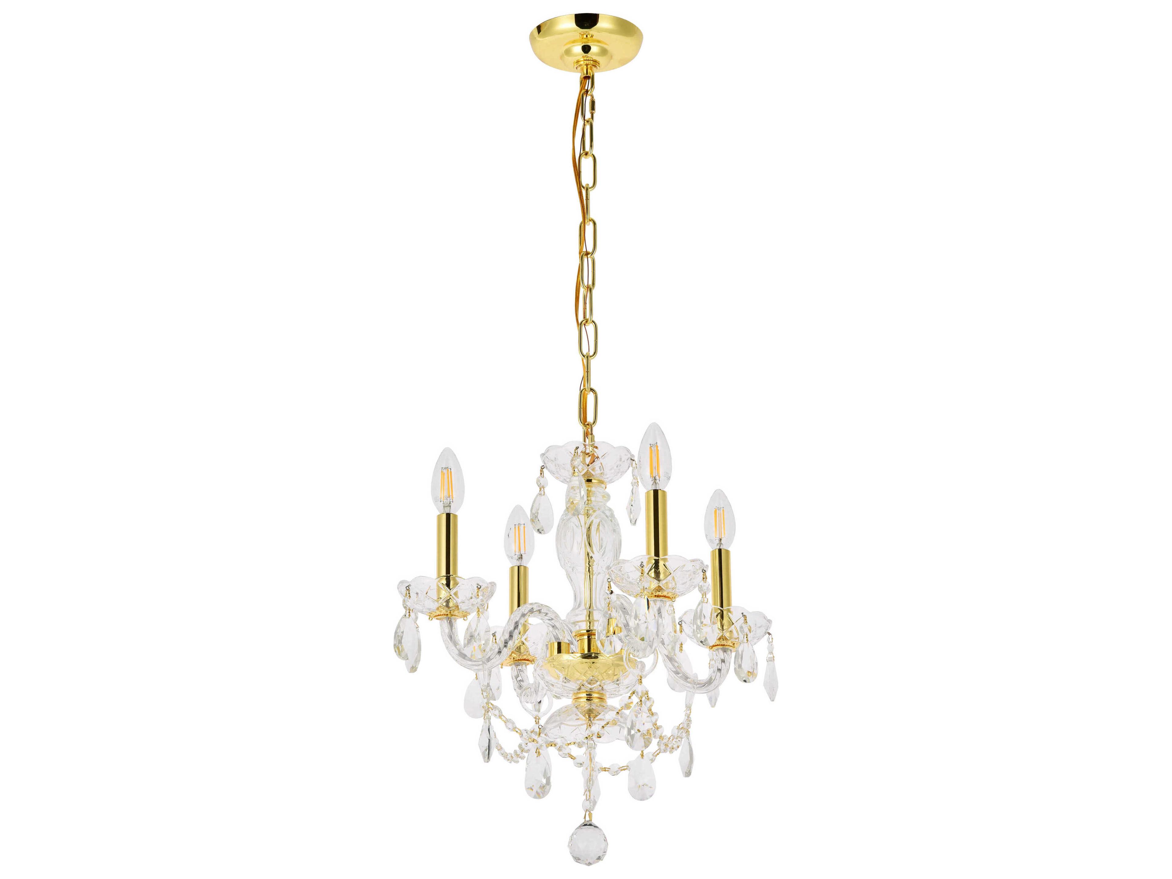 Elegant Lighting Princeton 4-Light Gold Clear Crystal Glass Candelabra Chandelier