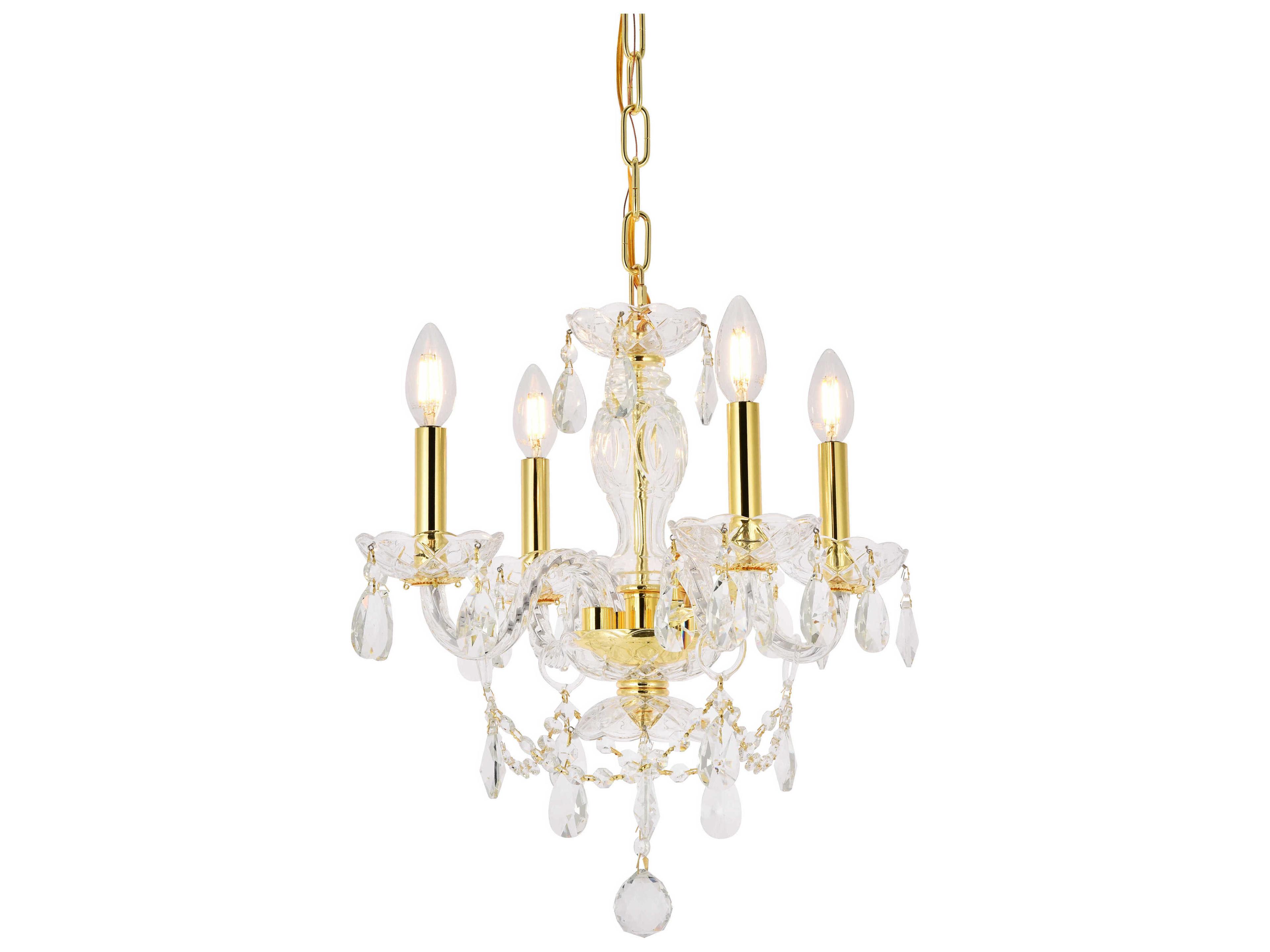 Elegant Lighting Princeton 4-Light Gold Clear Crystal Glass Candelabra Chandelier
