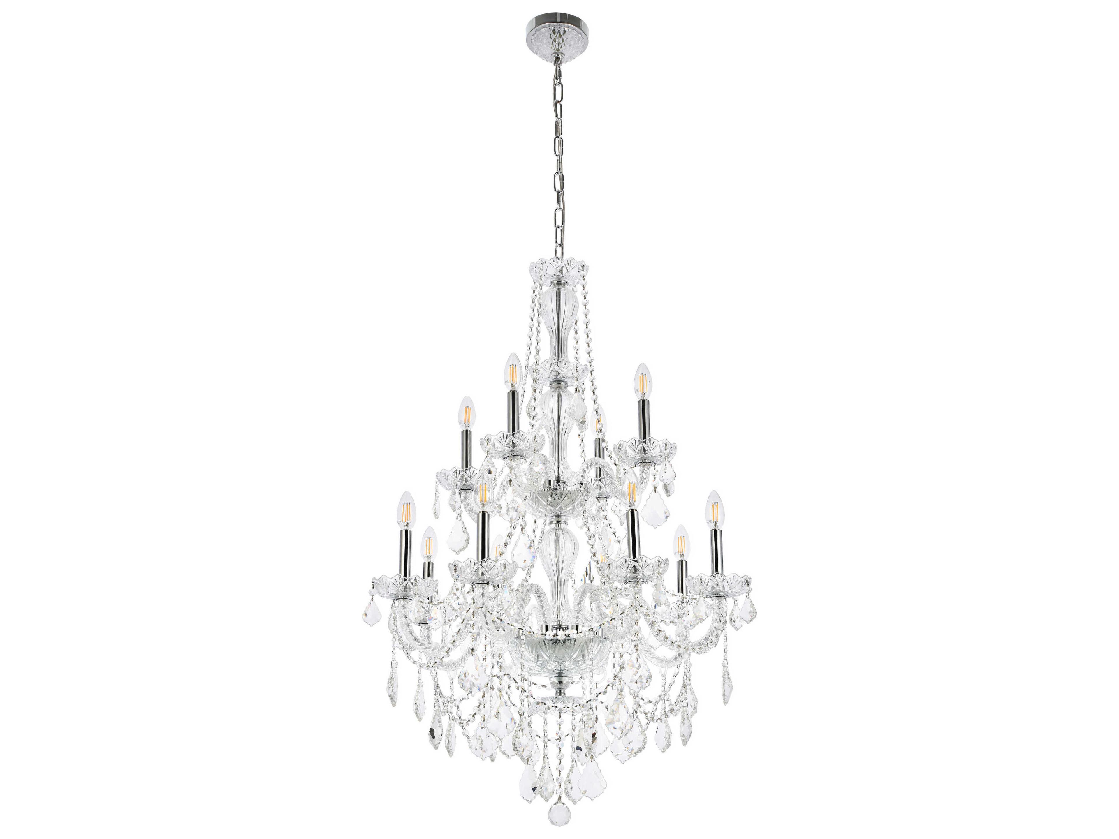 Elegant Lighting Giselle 12-Light Chrome Crystal Glass Candelabra Empire Tiered Chandelier
