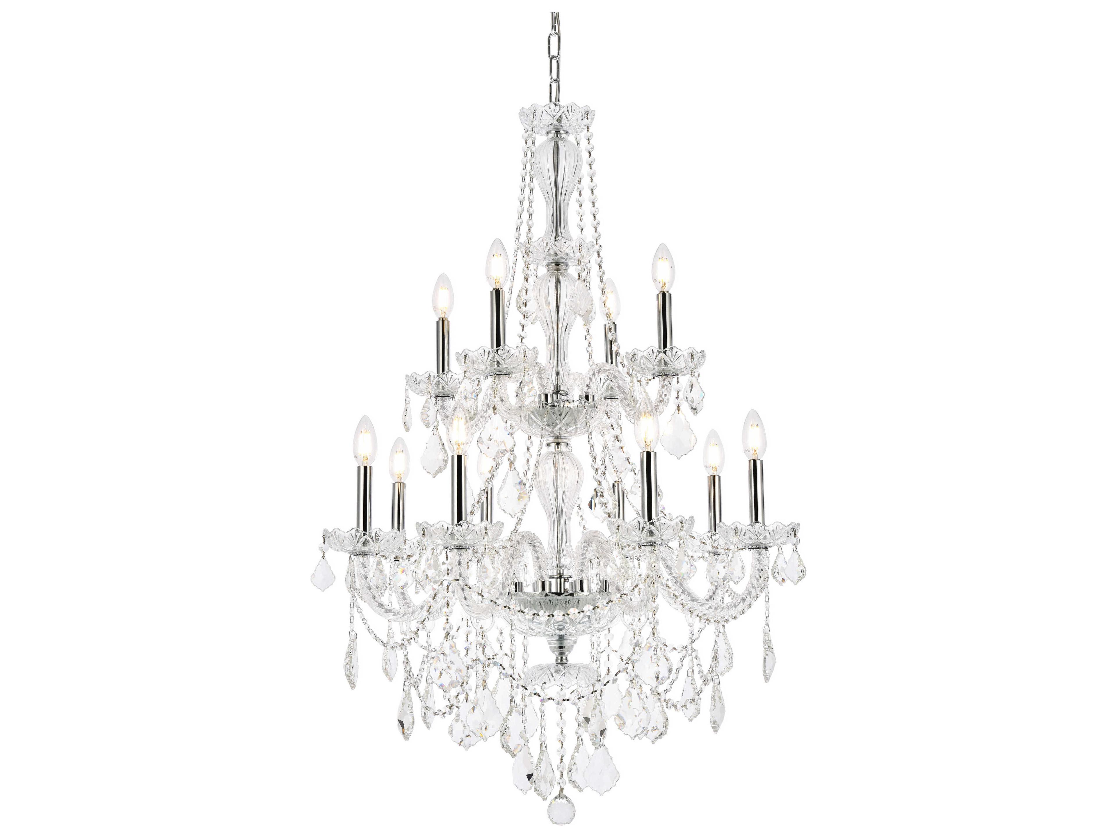 Elegant Lighting Giselle 12-Light Chrome Crystal Glass Candelabra Empire Tiered Chandelier