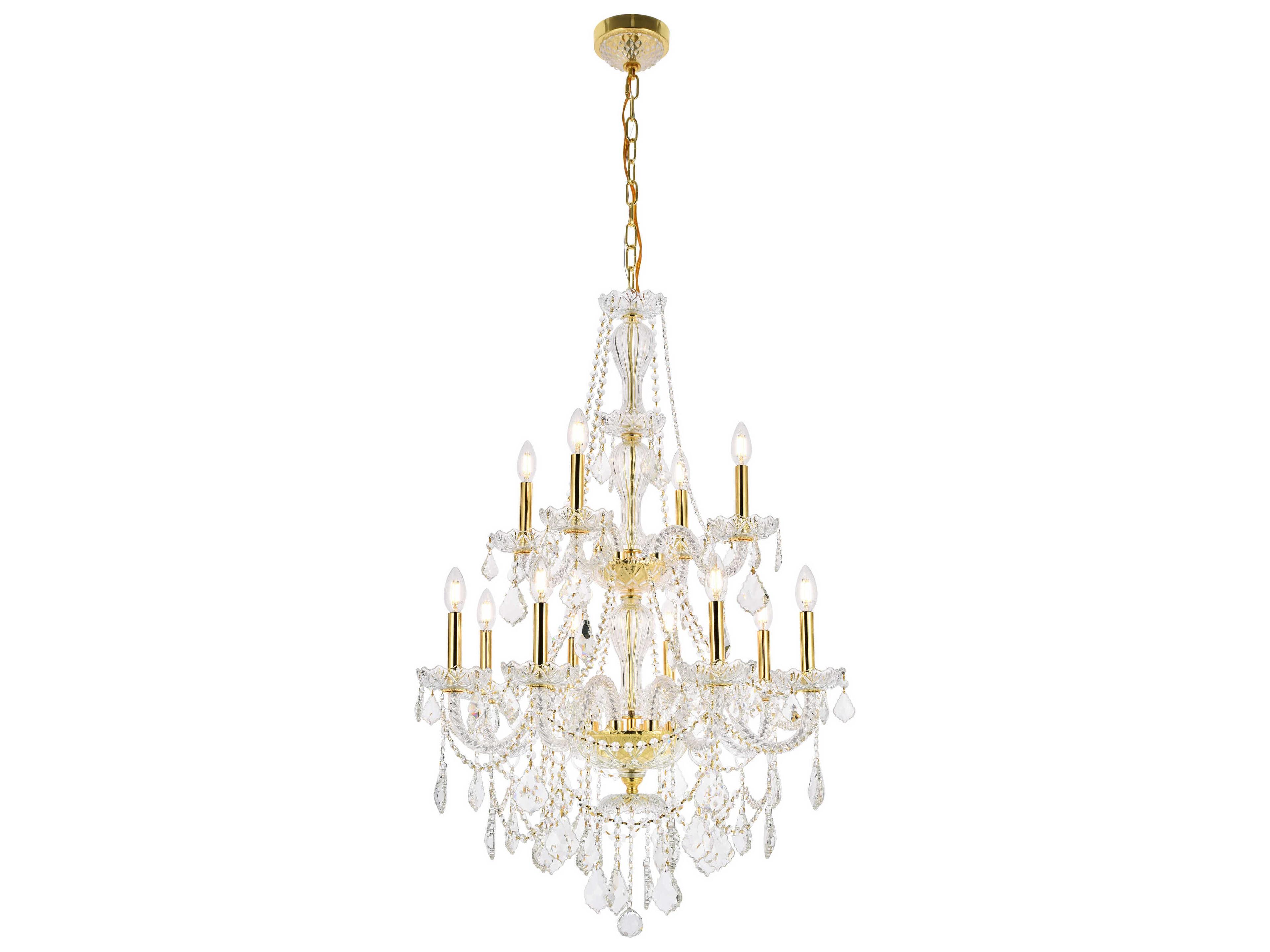 Elegant Lighting Giselle 12-Light Gold Crystal Glass Candelabra Empire Tiered Chandelier