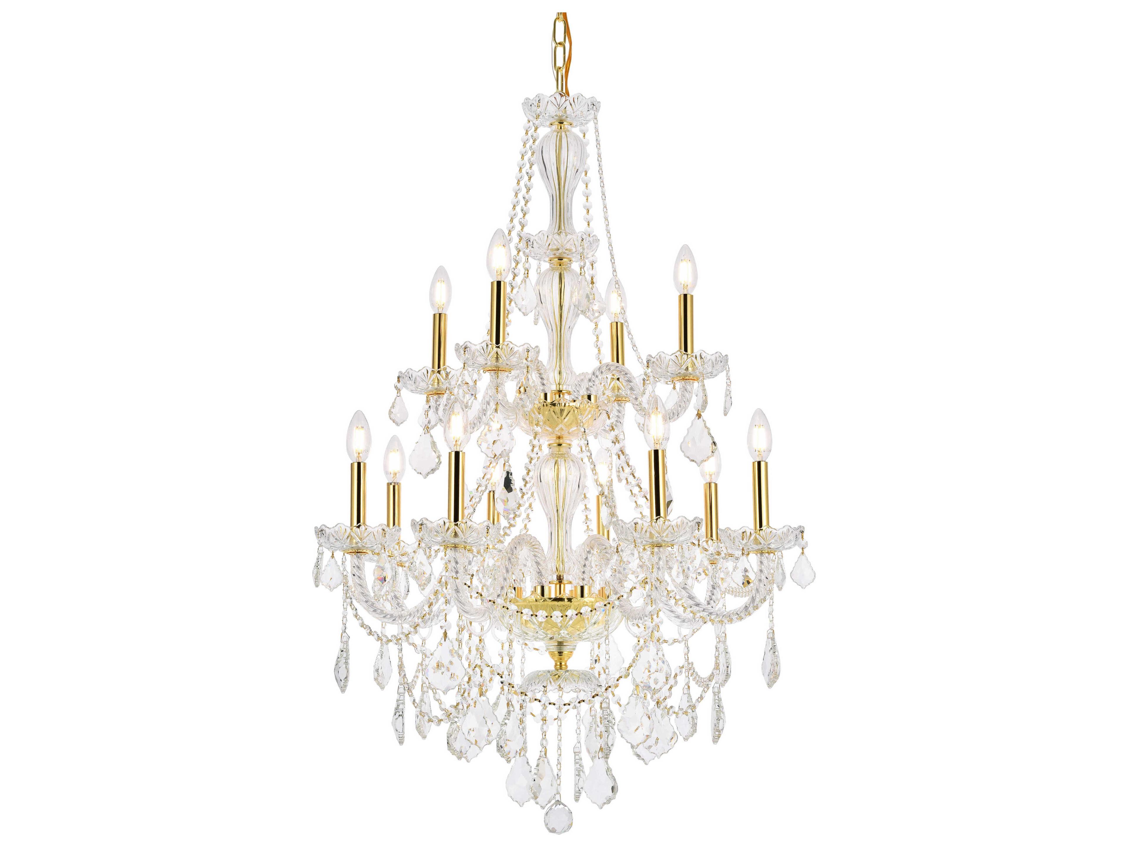 Elegant Lighting Giselle 12-Light Gold Crystal Glass Candelabra Empire Tiered Chandelier