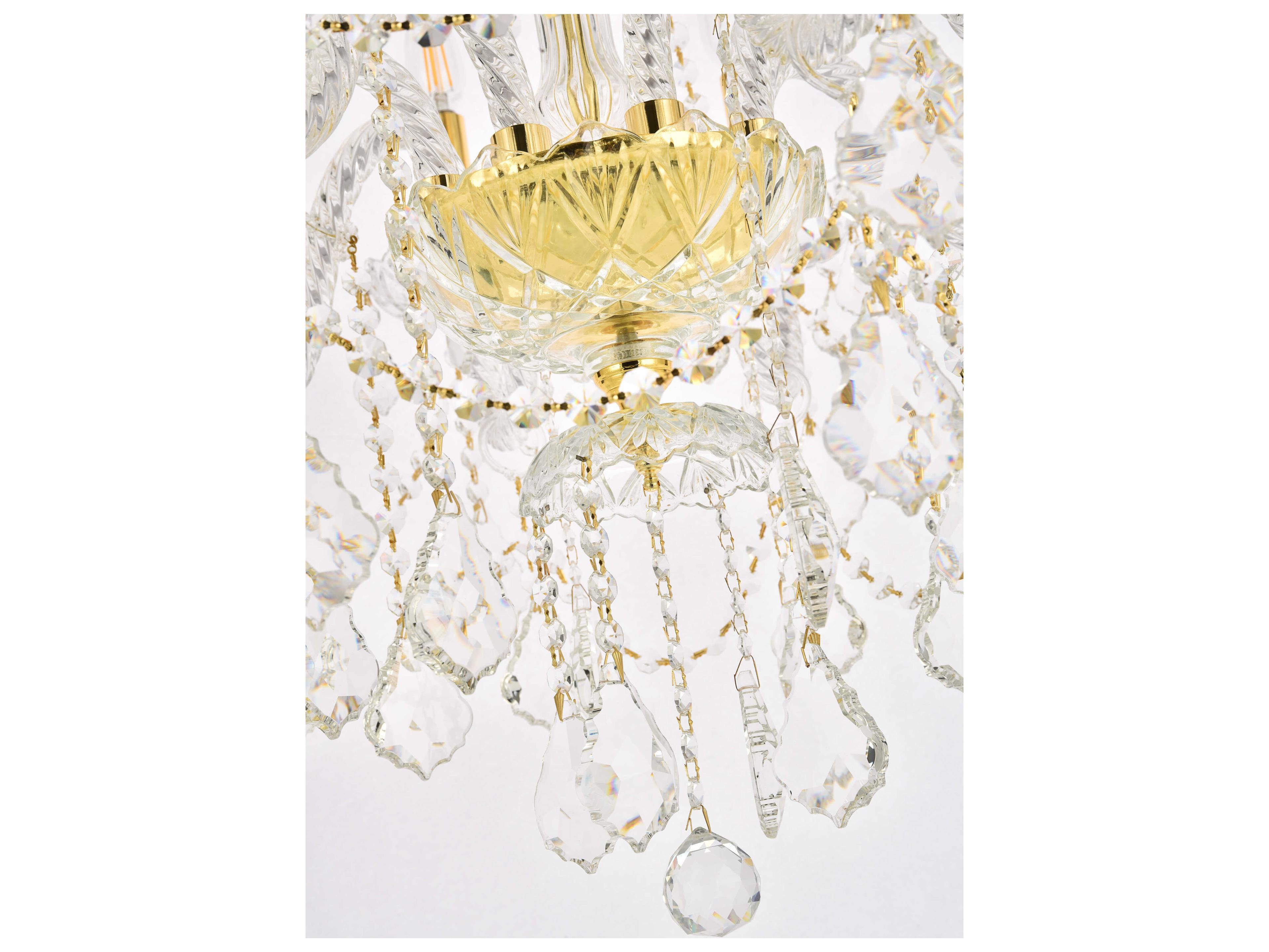 Elegant Lighting Giselle 12-Light Gold Crystal Glass Candelabra Empire Tiered Chandelier