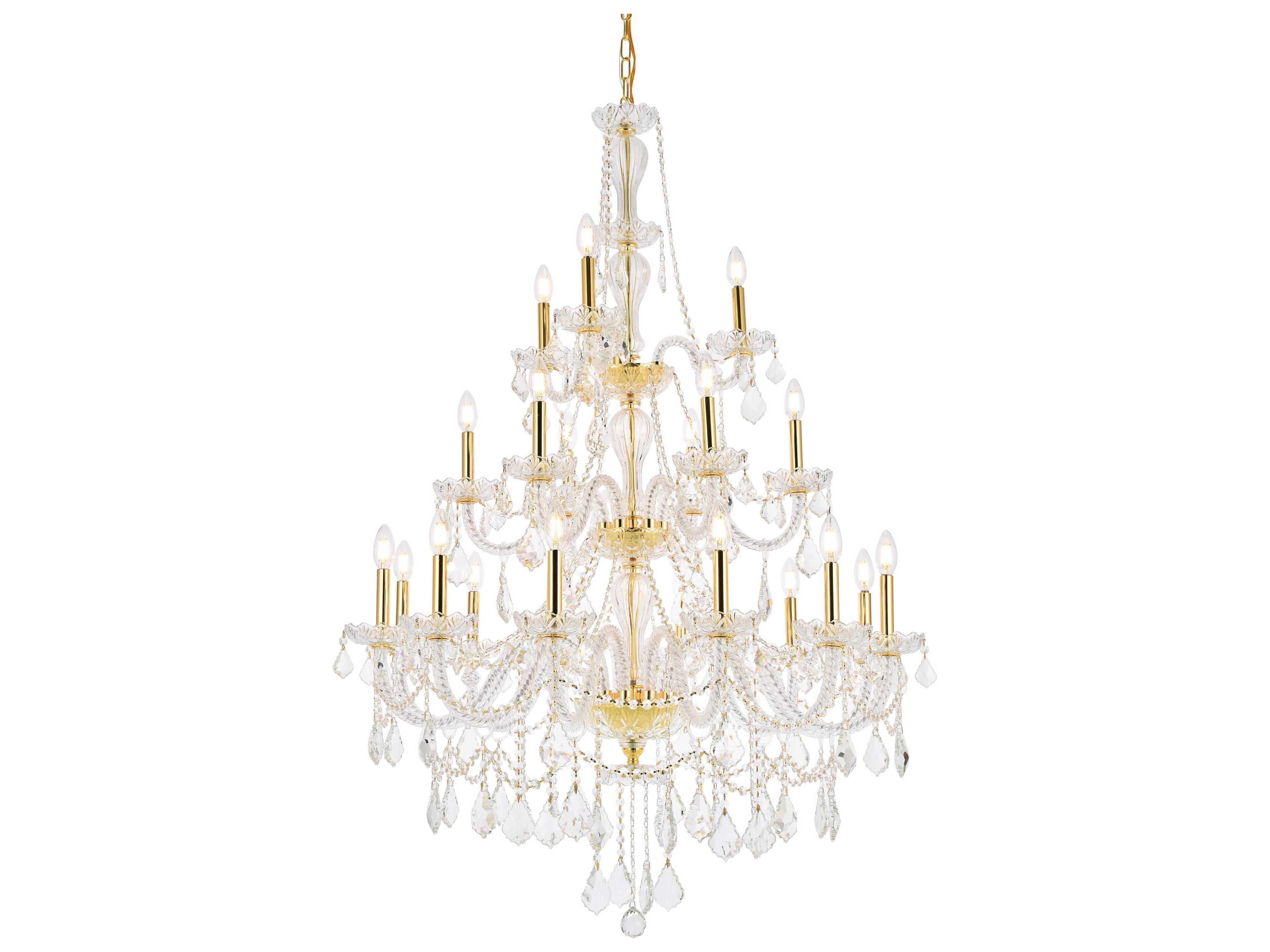Elegant Lighting Giselle 21-Light Gold Crystal Glass Candelabra Empire Tiered Chandelier