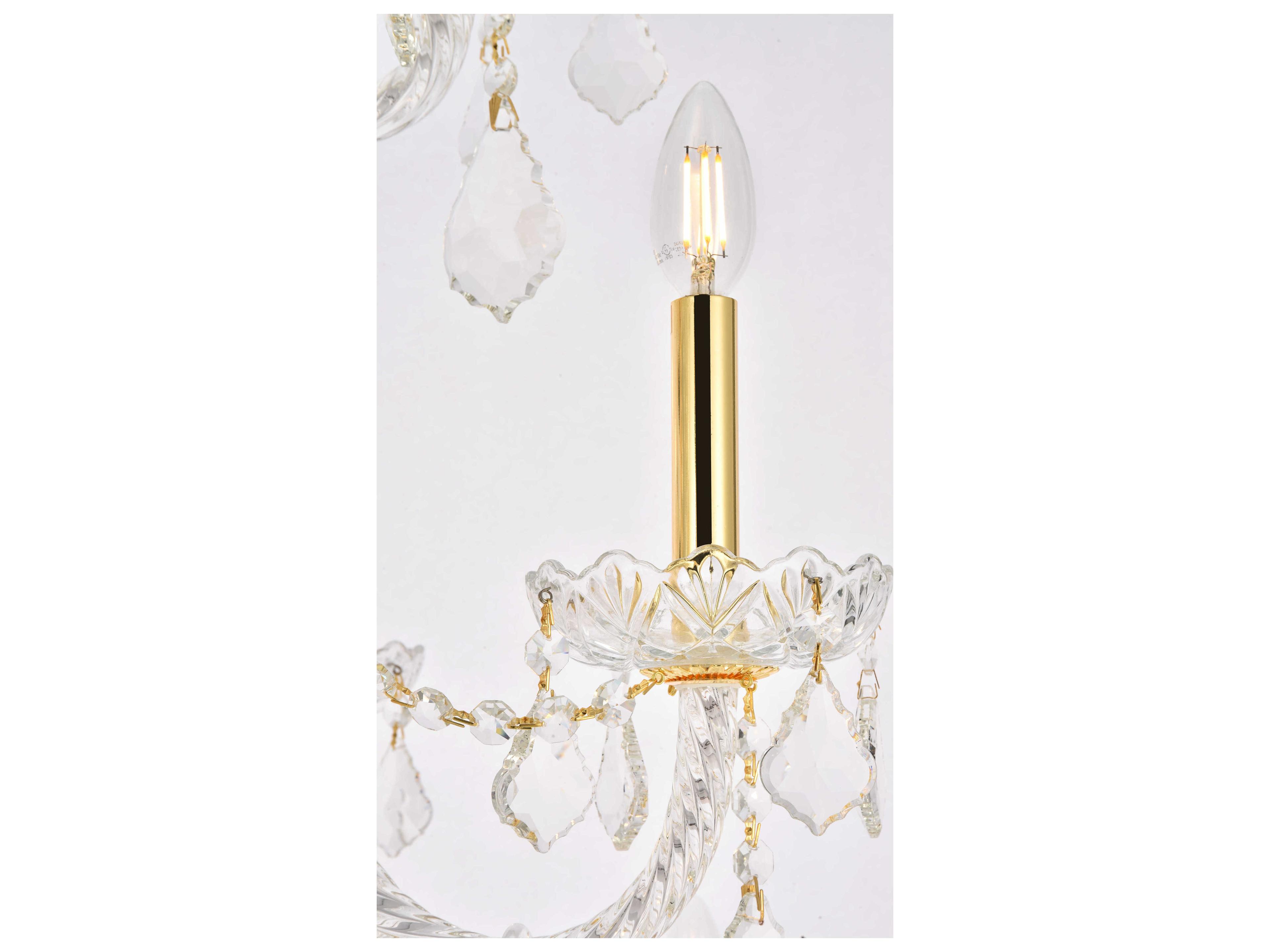 Elegant Lighting Giselle 21-Light Gold Crystal Glass Candelabra Empire Tiered Chandelier