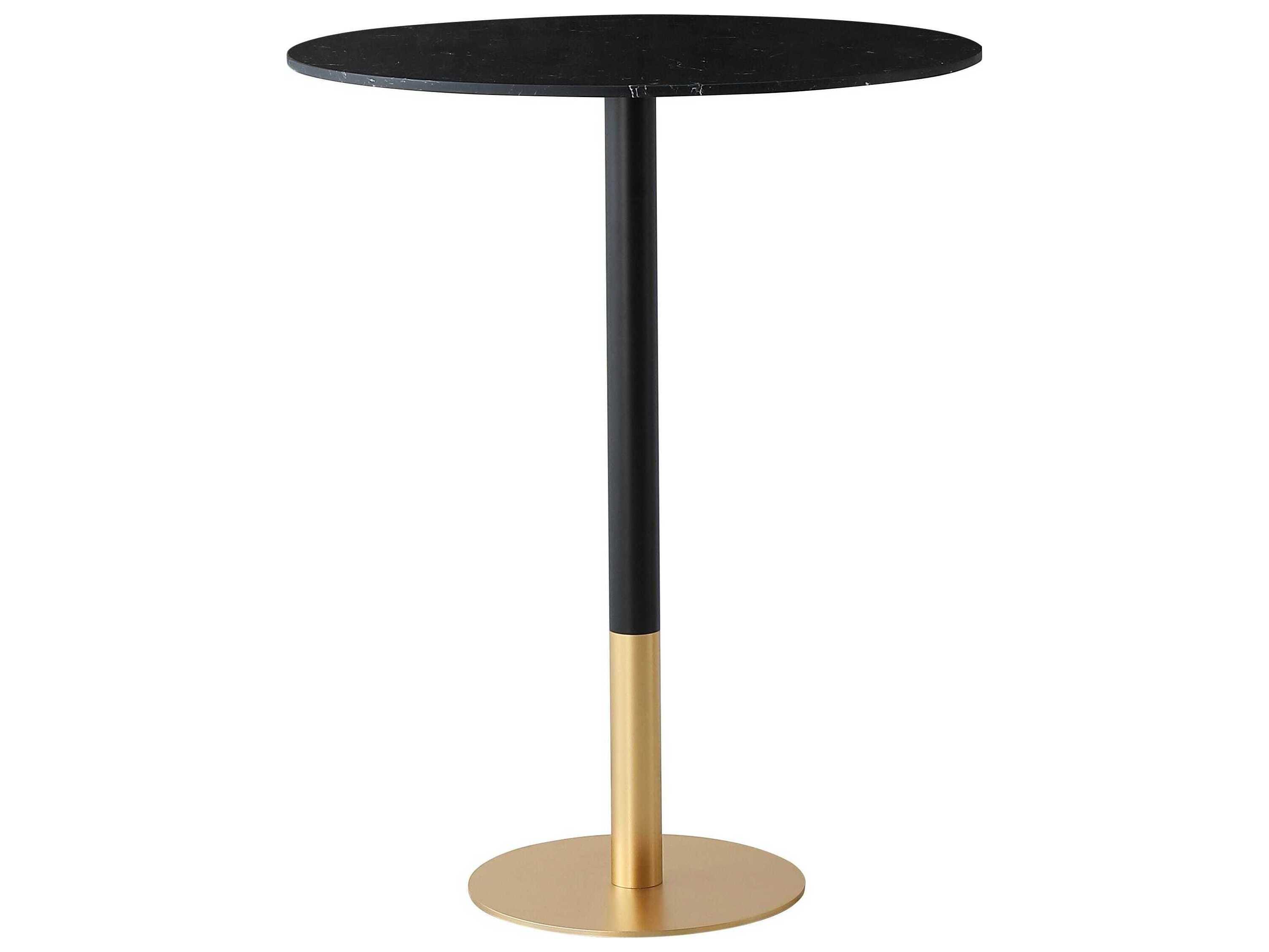 Elegant Lighting Ronan Black Gold Round Faux Marble Bar Table