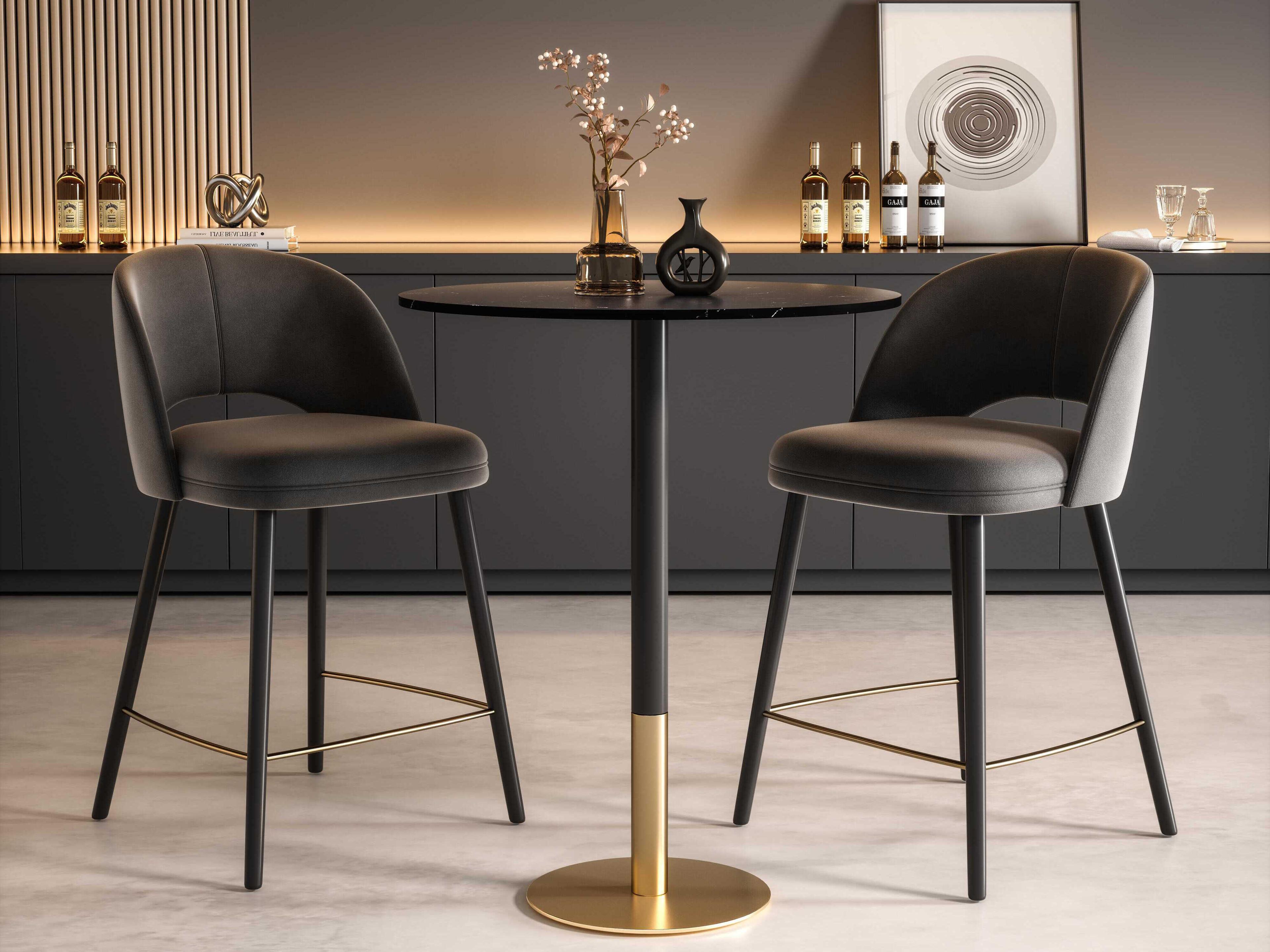 Elegant Lighting Ronan Black Gold Round Faux Marble Bar Table