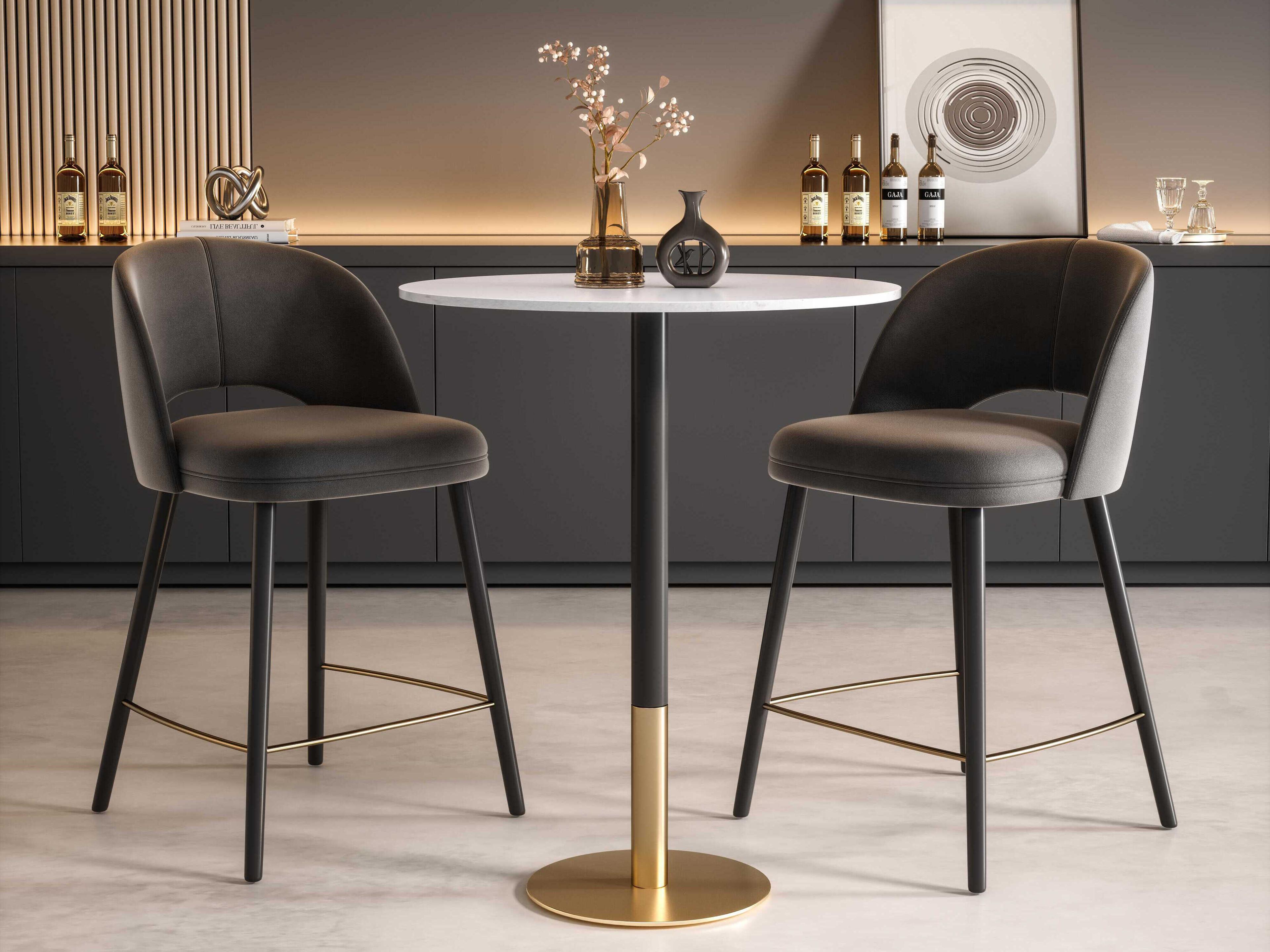 Elegant Lighting Ronan White Gold Round Faux Marble Bar Table